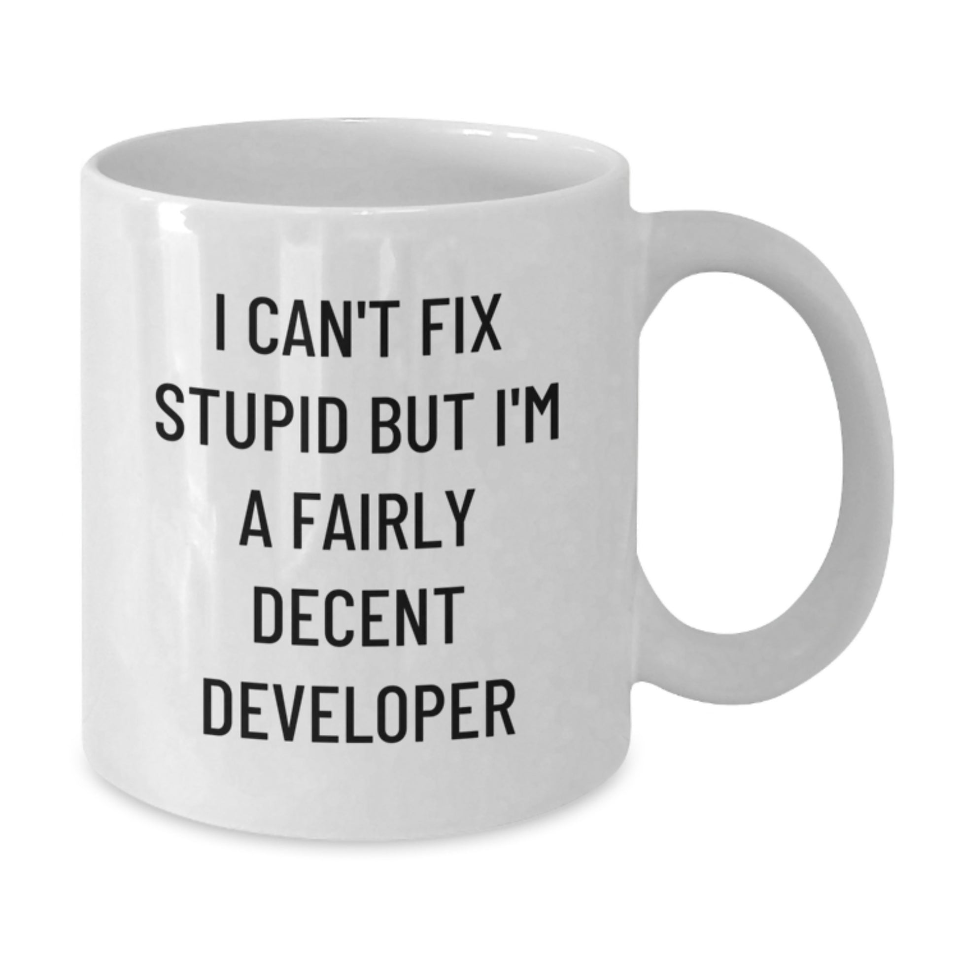 Funny Developer Gifts for Men - White Coffee Mug with 'I Can't Fix Stupid But I'm A Fairly Decent Developer' Quote, Gift from Family, Friends, or Coworkers, Unique Graduation - Additional