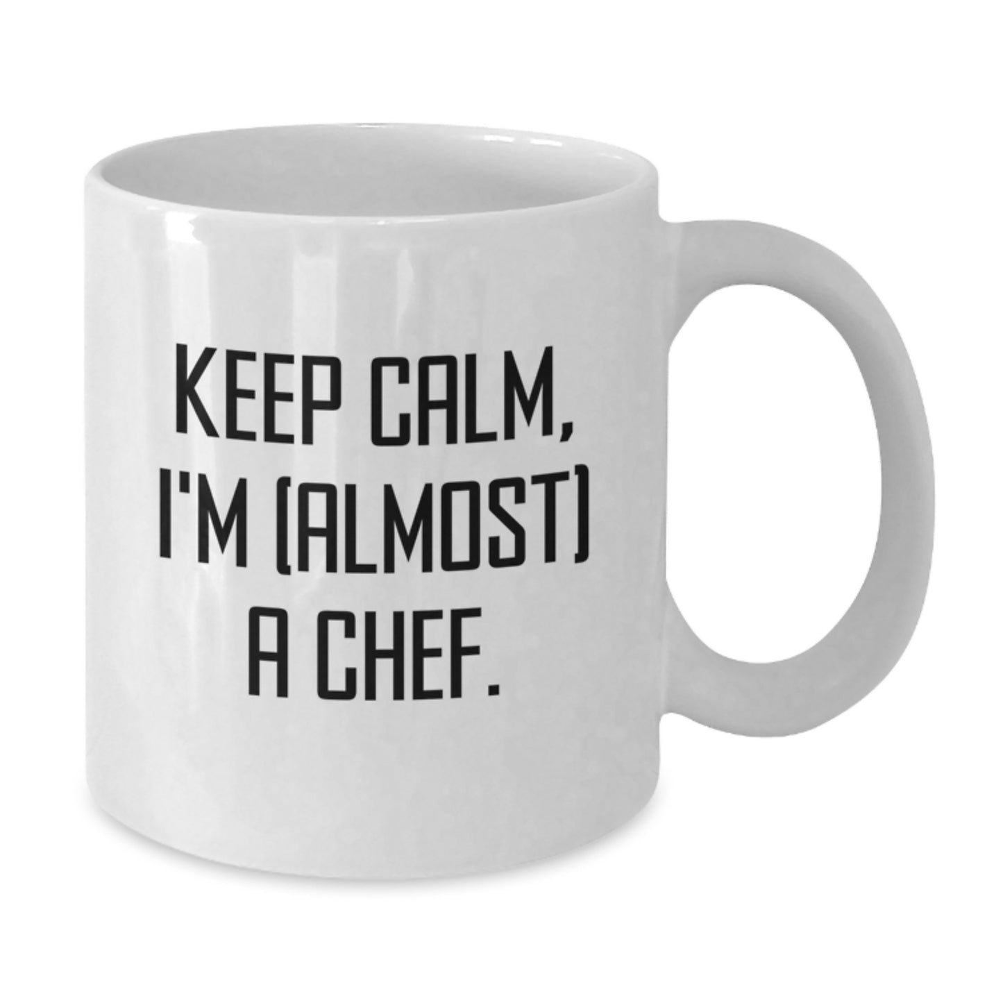 Funny Chef Gifts for Men - White Coffee Mug, 'Keep Calm I'm (almost) A Chef', Unique Graduation Gifts from Friends, Coworkers, Family - Additional