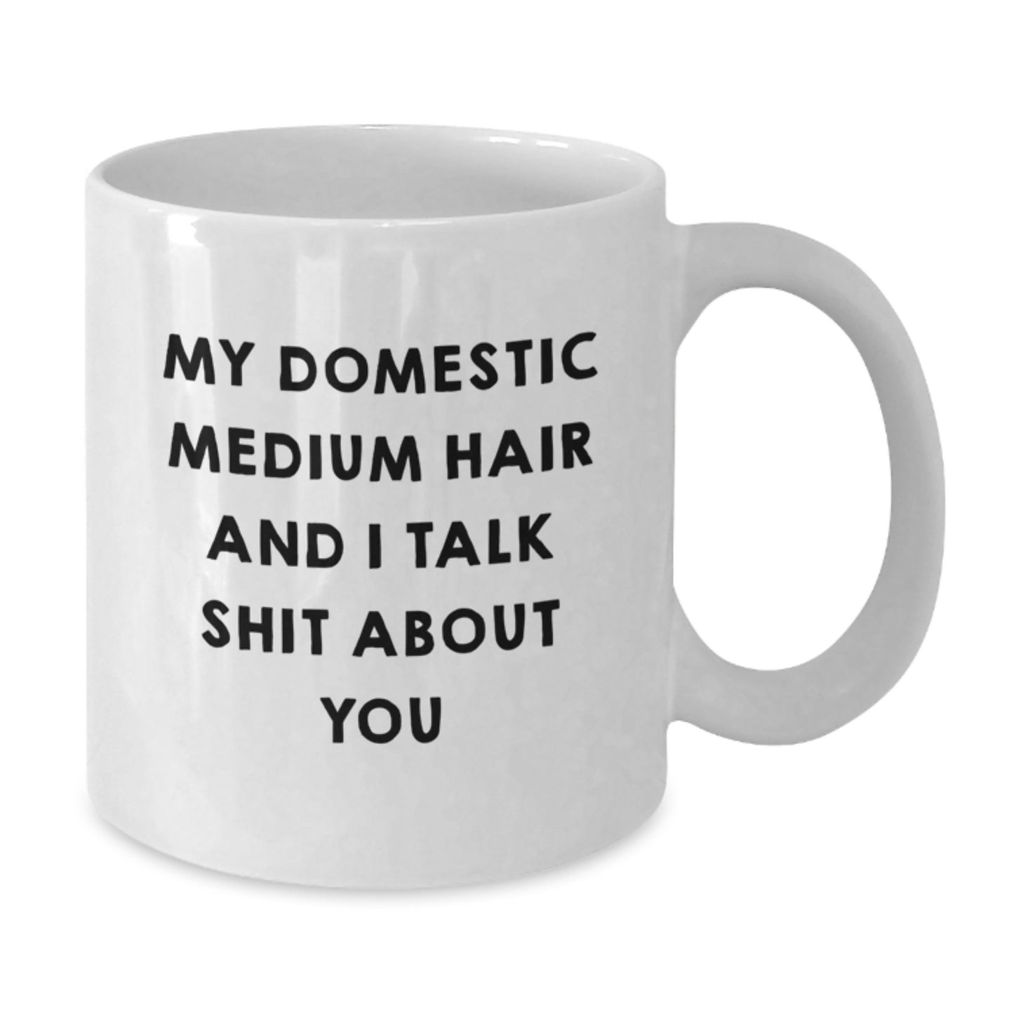 Funny Domestic Medium Hair Gifts from Men, Unique Gifts for Domestic Medium Hair, Mother's Day Coffee Mugs, White Coffee Mug with Quote My Domestic Medium Hair And I Talk Shit About You - Additional