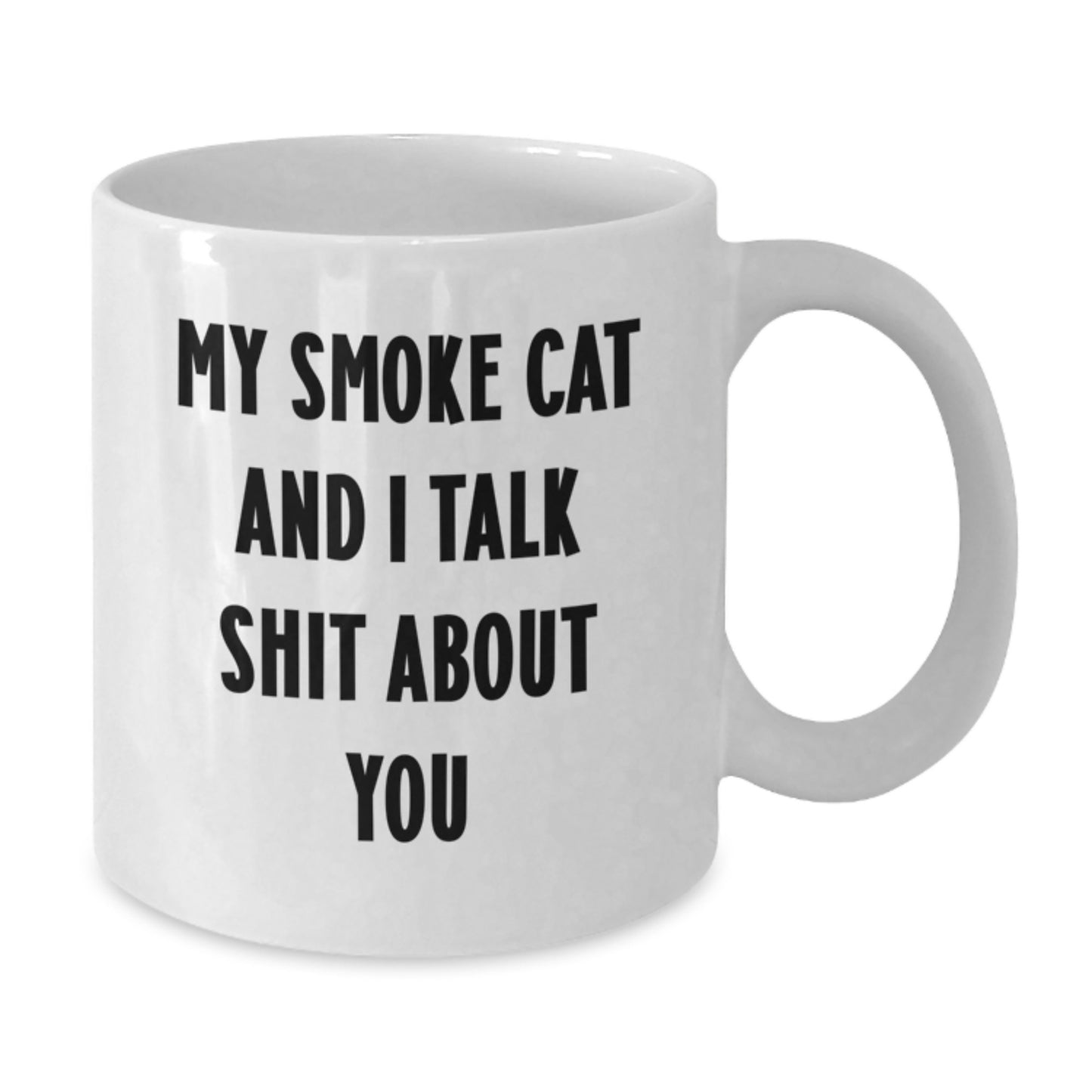 Funny Smoke Cat Gifts for Men - White Coffee Mug - Graduation Unique Gifts from Friends - 'My Smoke Cat And I Talk Shit About You' - Additional