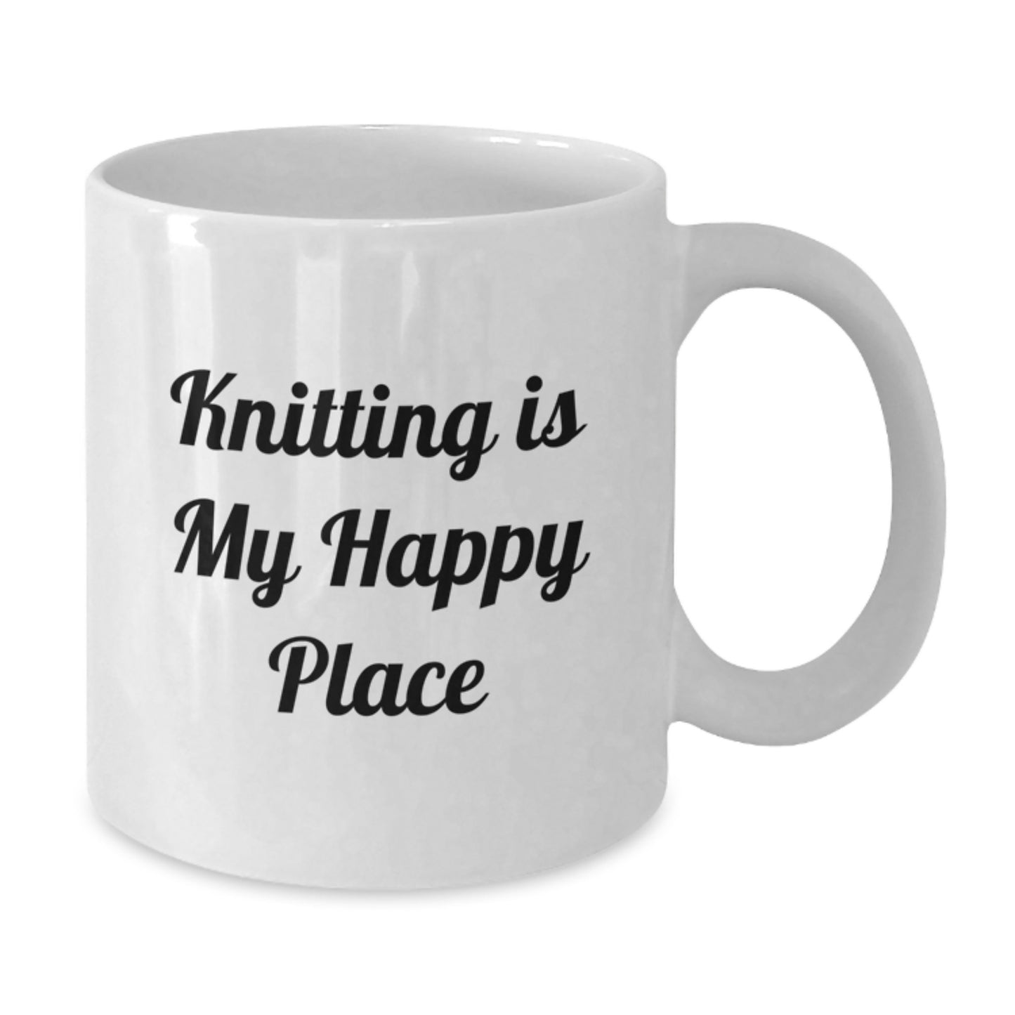 Funny Knitting Lover Gifts from Family for Graduation Unique White Coffee Mug, 'Knitting Is My Happy Place' Quote, 11oz or 15oz Ceramic Mug - Additional