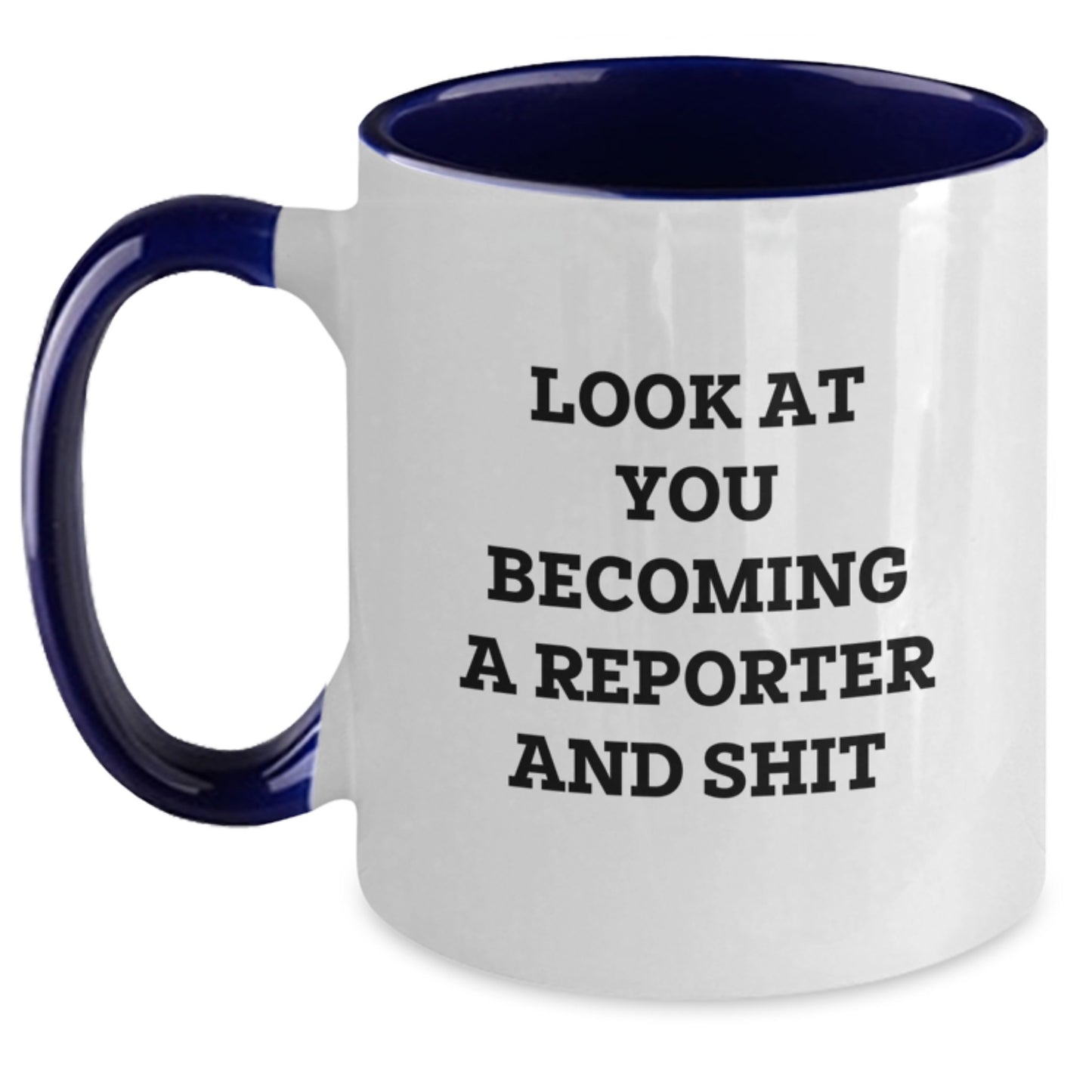 Reporter Keepsake Mug for Him Birthday Gift Black & White Navy Ceramic - Main