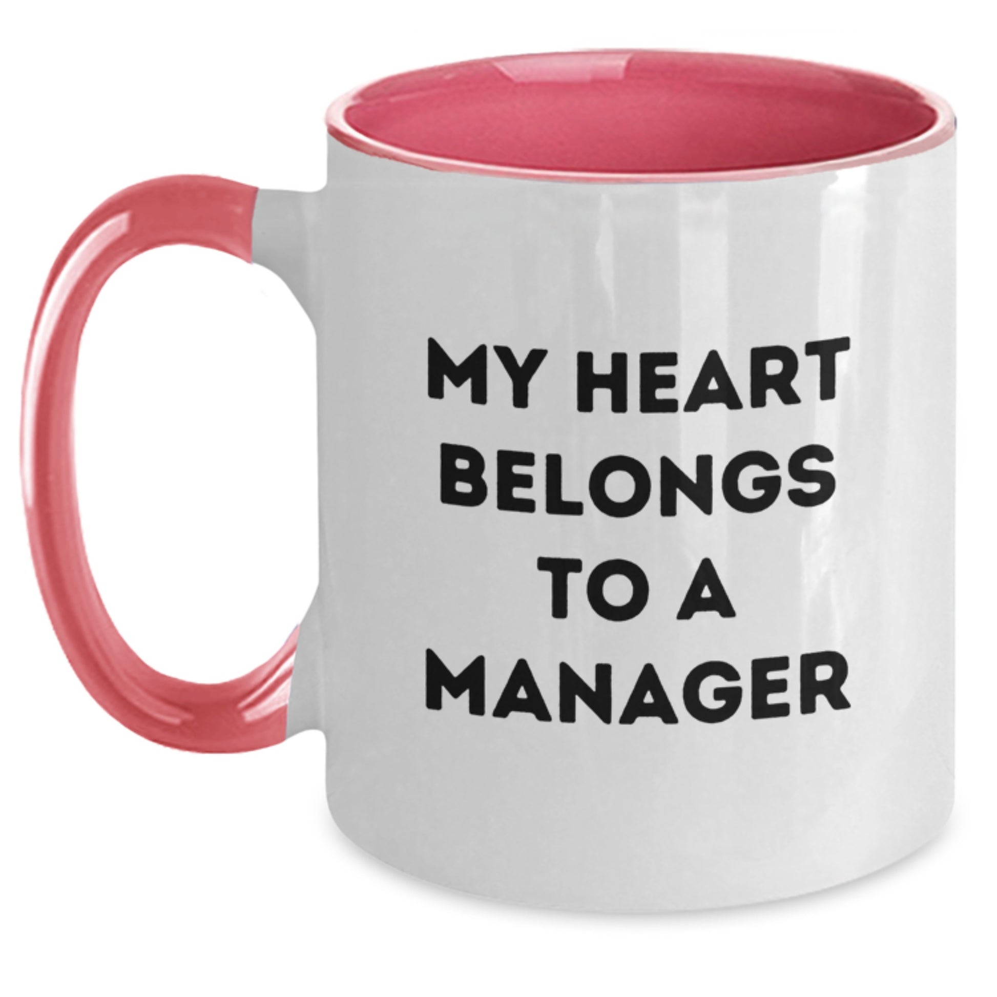 Funny Manager Gifts for Men from Friends or Family - 'My Heart Belongs To A Manager' Two Tone Coffee Mug, Black and White, Red and White, Navy and White, Pink and White - Main