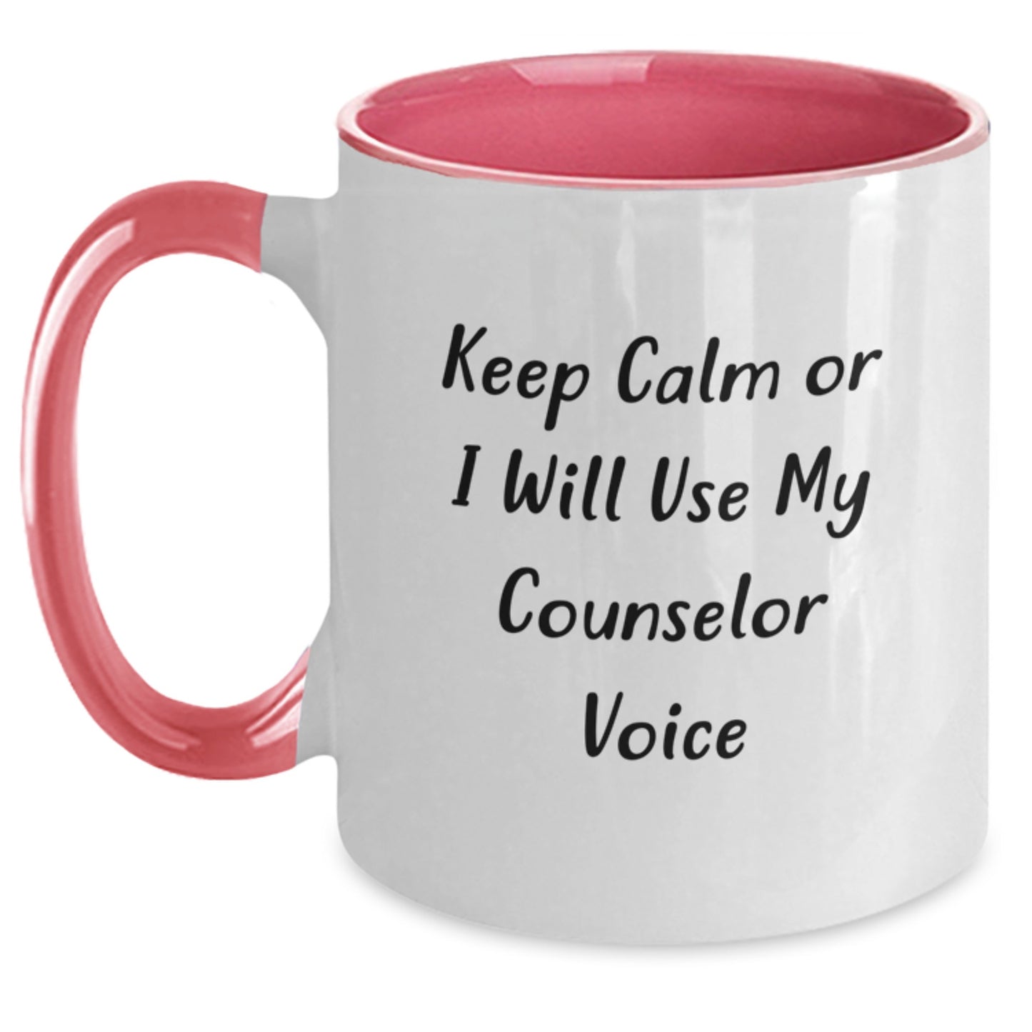 Funny Counselor Gifts from Friends, Unique Two Tone Coffee Mug for Graduation, Keep Calm Or I Will Use My Counselor Voice - Main
