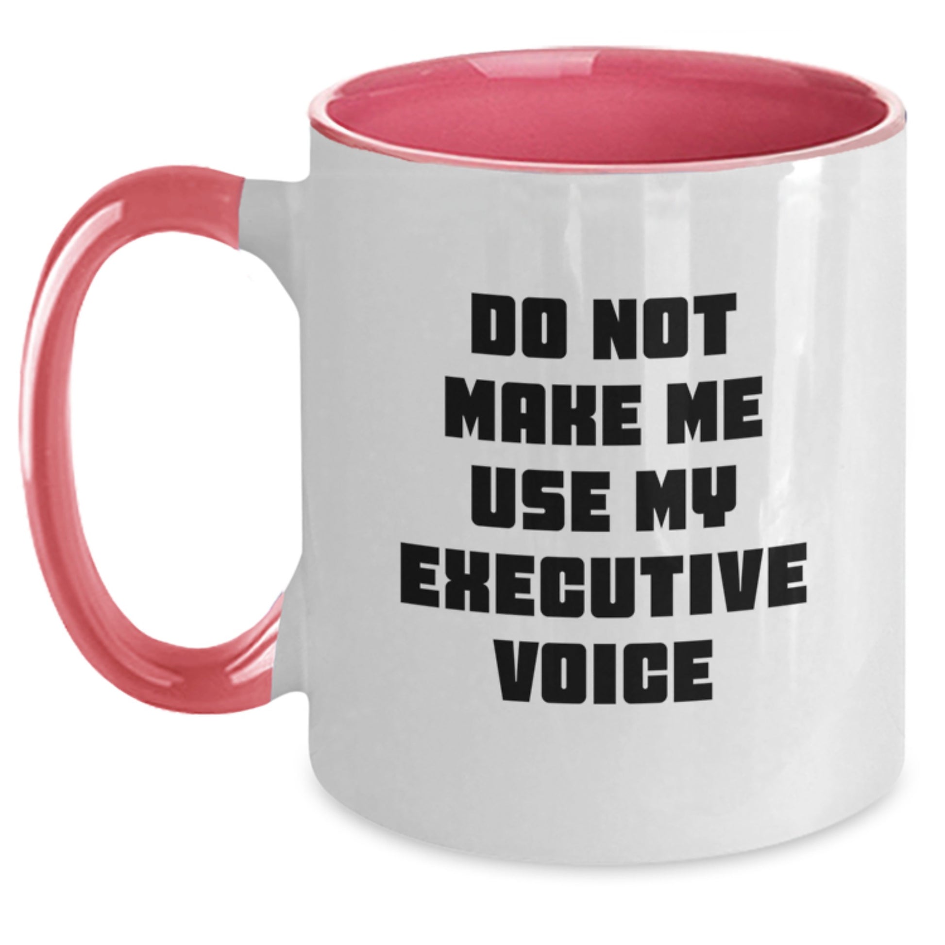 Funny Executive Gifts for Mom, Unique Two Tone Coffee Mugs from Men, Navy and White Ceramic Mug, 'Do Not Make Me Use My Executive Voice' - Main