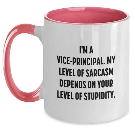 Funny Vice-principal Gifts for Men - I'm A Vice-principal. My Level Of Sarcasm Depends On Your Level Of Stupidity. Two Tone Coffee Mug Gifts from Men to Vice-principal at Graduation - Main