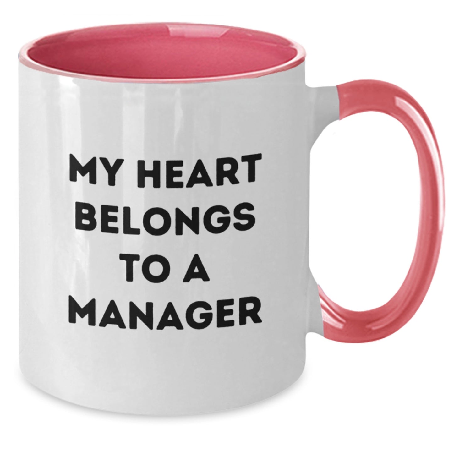 Funny Manager Gifts for Men from Friends or Family - 'My Heart Belongs To A Manager' Two Tone Coffee Mug, Black and White, Red and White, Navy and White, Pink and White - Additional