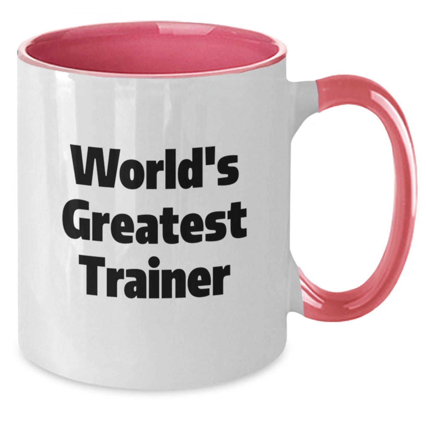 Funny Trainer Gifts from Men to Women Friends and Family for Graduation, 'World's Greatest Trainer' Two Tone Coffee Mug, Ceramic, 11oz, Black and White, Red and White, Navy and White, Pink and White - Additional