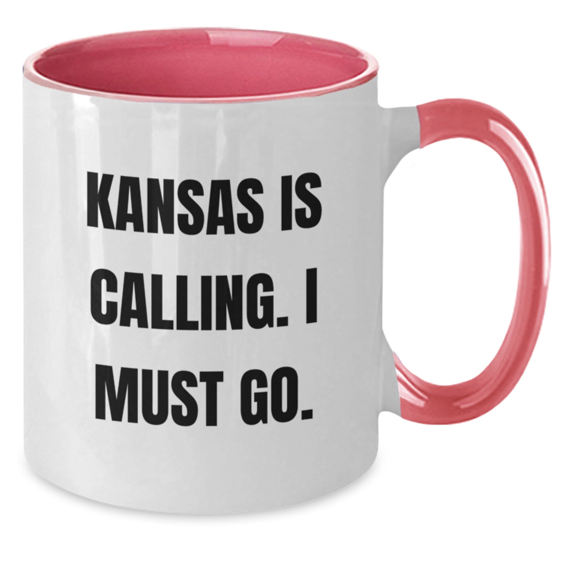 Funny Kansas Birthday Unique Gifts from Family or Friends, Two Tone Coffee Mug, Inspirational Quote 'Kansas Is Calling. I Must Go.' - Additional