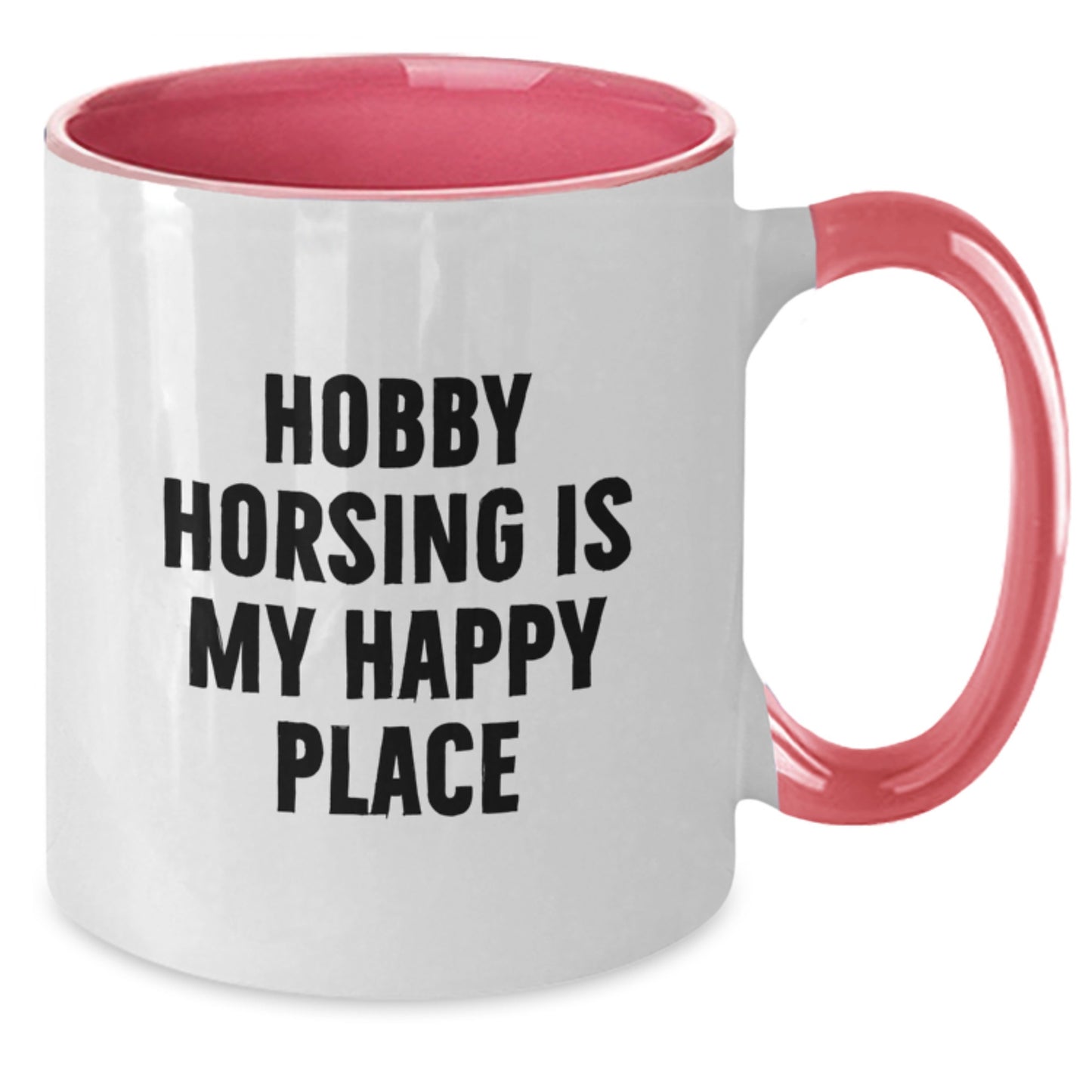Funny Hobby Horsing Gifts for Men on Father's Day - 'Hobby Horsing Is My Happy Place' Two Tone Coffee Mug, Gifts from Dad to the Equestrian Enthusiast, Unique - Additional