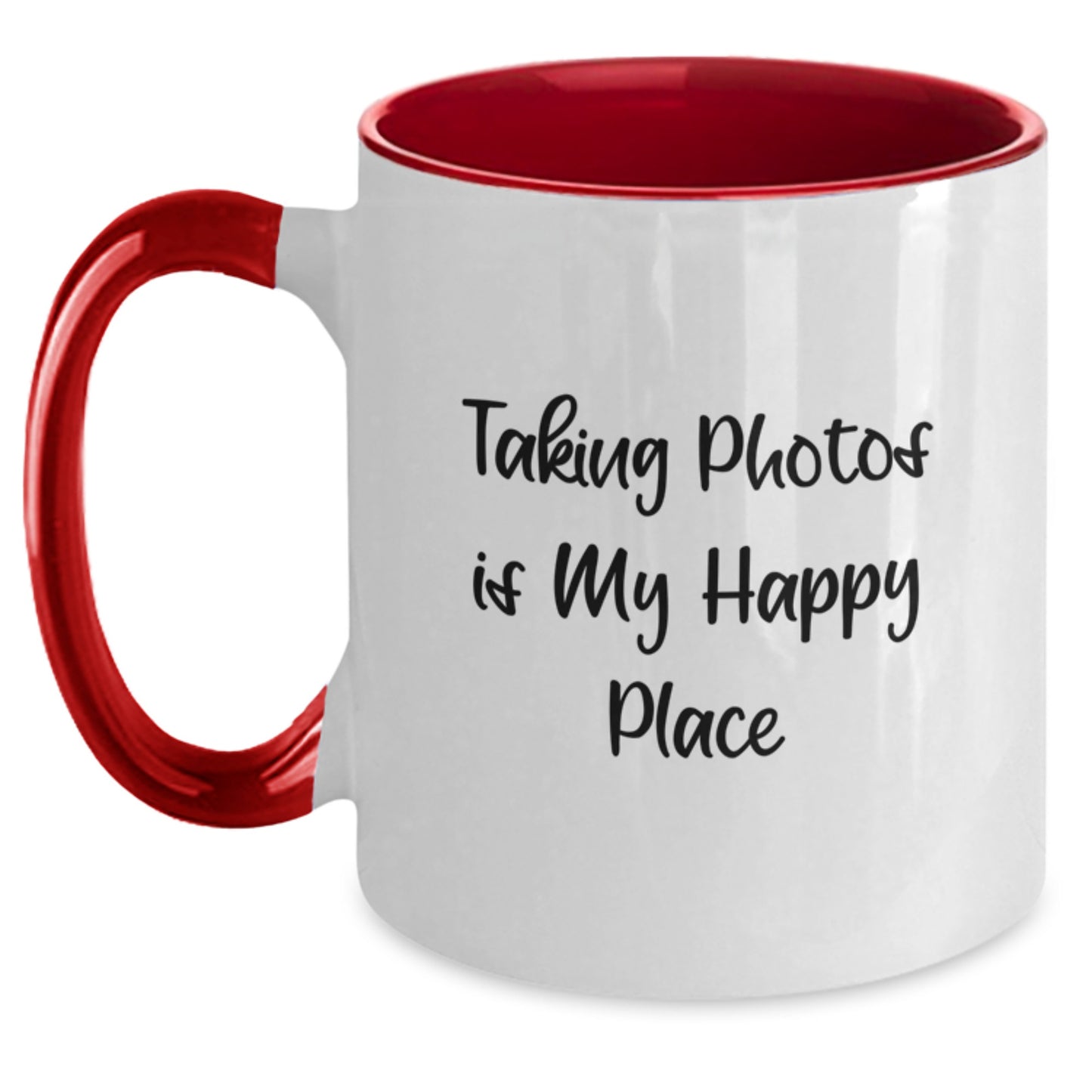 Taking Photos Gifts from Friends for Taking Photos Lovers, Two Tone Coffee Mug, Funny Quote 'Taking Photos Is My Happy Place' for Graduation Unique Gifts - Main