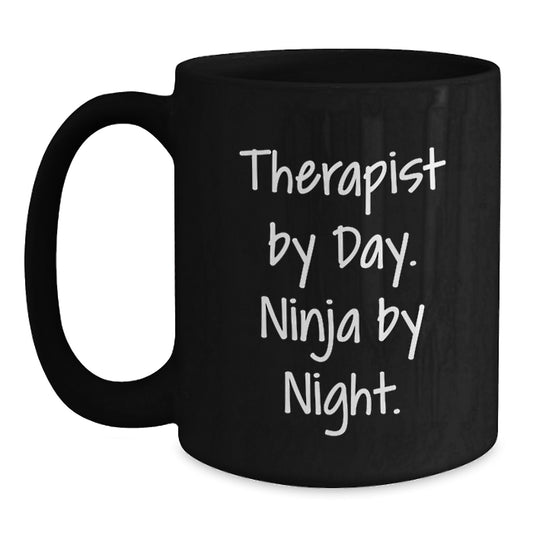 Funny Therapist Gifts for Therapist by Day Ninja by Night Black Coffee Mug, Unique Graduation Gifts from Friends to Therapist - Main