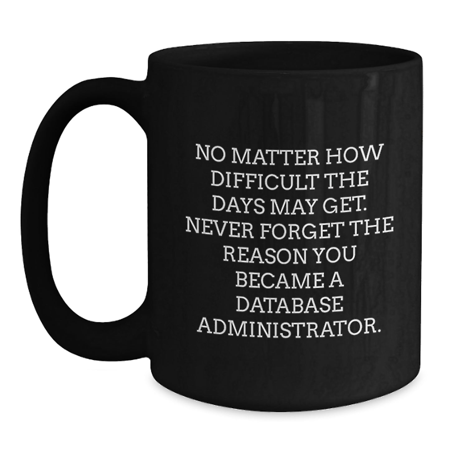 Inspirational Database Administrator Gifts from Friends for Men and Women Graduation Unique Mugs - Funny Quote 'Never Forget Why You Became A Database Administrator' Black Coffee Mug - Main