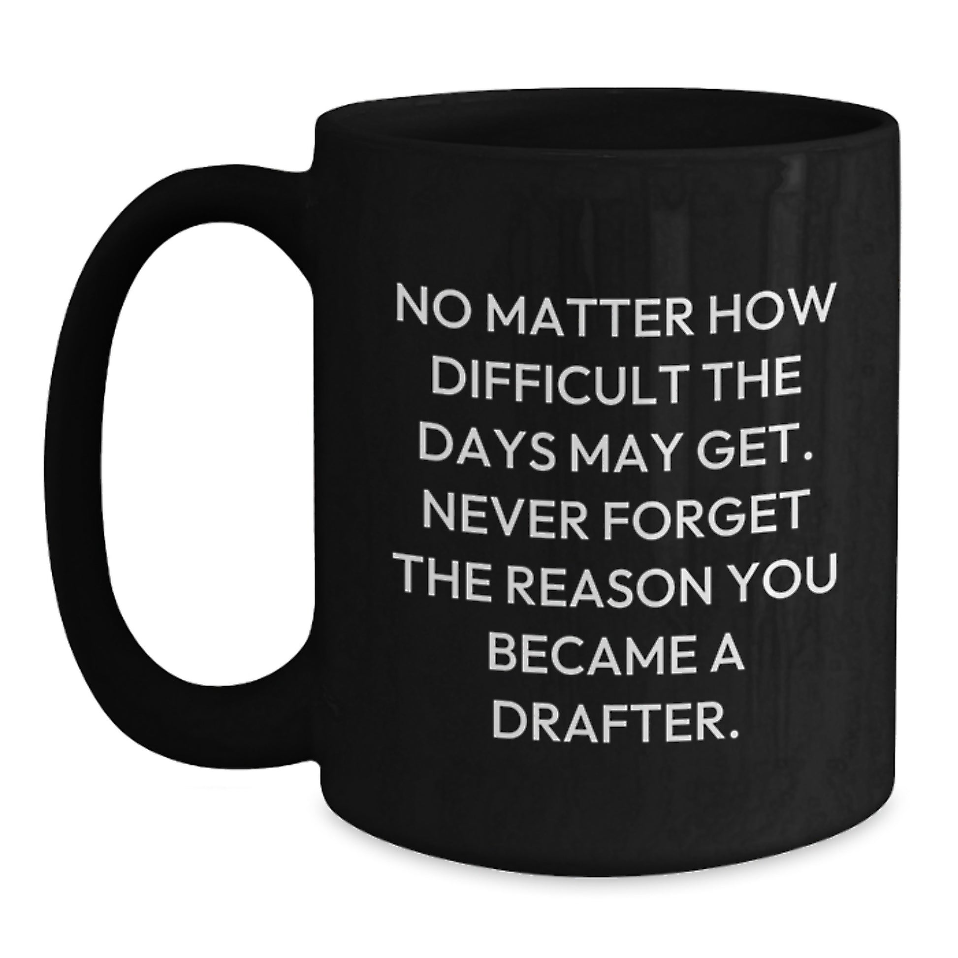 Inspirational Gifts from Men to Graduation Day Drafter Funny Black Coffee Mug, Never Forget the Reason You Became - 11oz or 15oz Ceramic Mug - Main