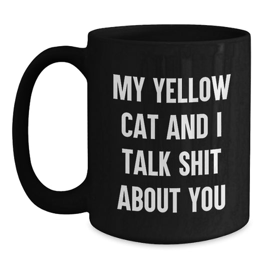 Yellow Cat Humor Funny Black Coffee Mug Gifts from Family, Friends for Dad on Father's Day - Main