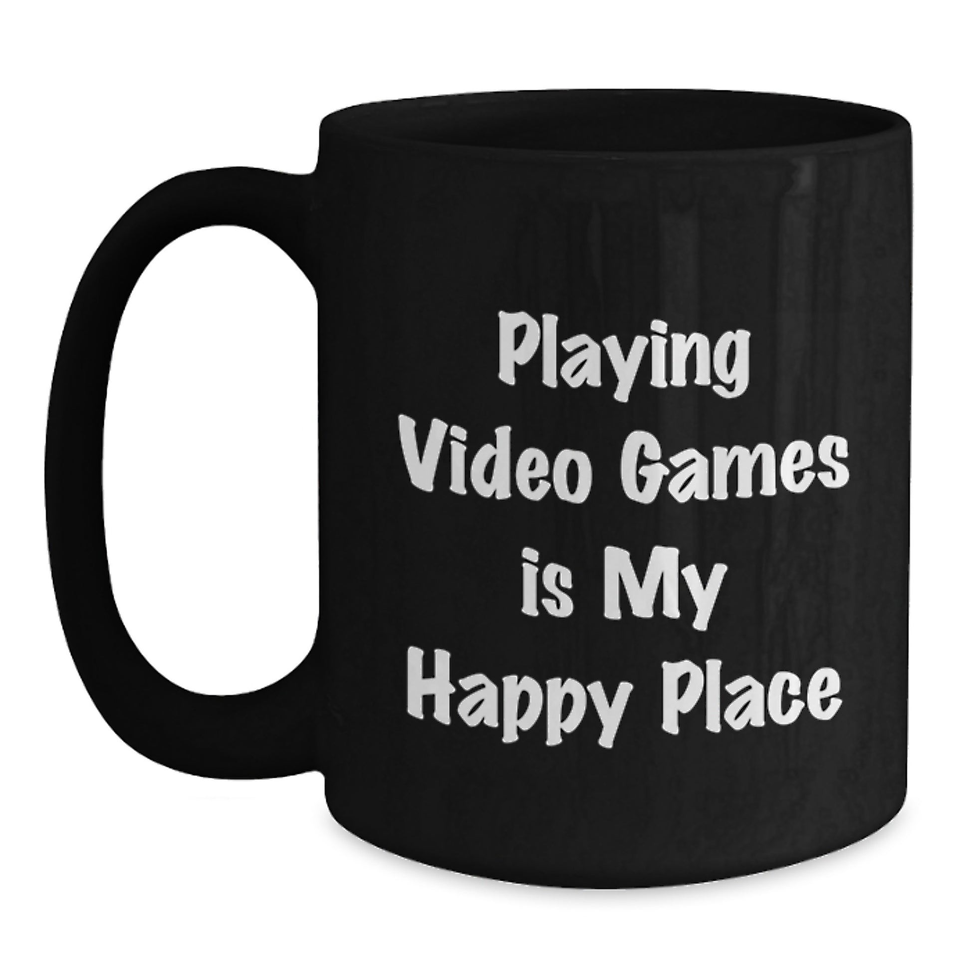 Funny Playing Video Games Is My Happy Place Gifts for Him or Her Black Coffee Mug for Graduation Unique Occasions - Main