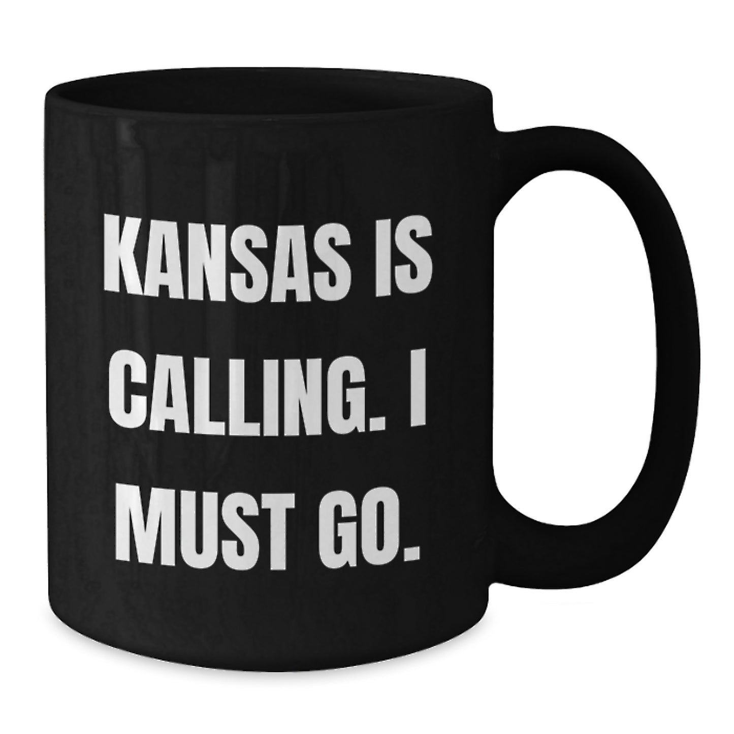 Kansas Enthusiast Funny Black Coffee Mugs Gifts from Kansas for Friends Birthday, 'Kansas Is Calling. I Must Go.', Black Ceramic Mug, 11oz or 15oz, Microwave and Dishwasher Safe - Additional