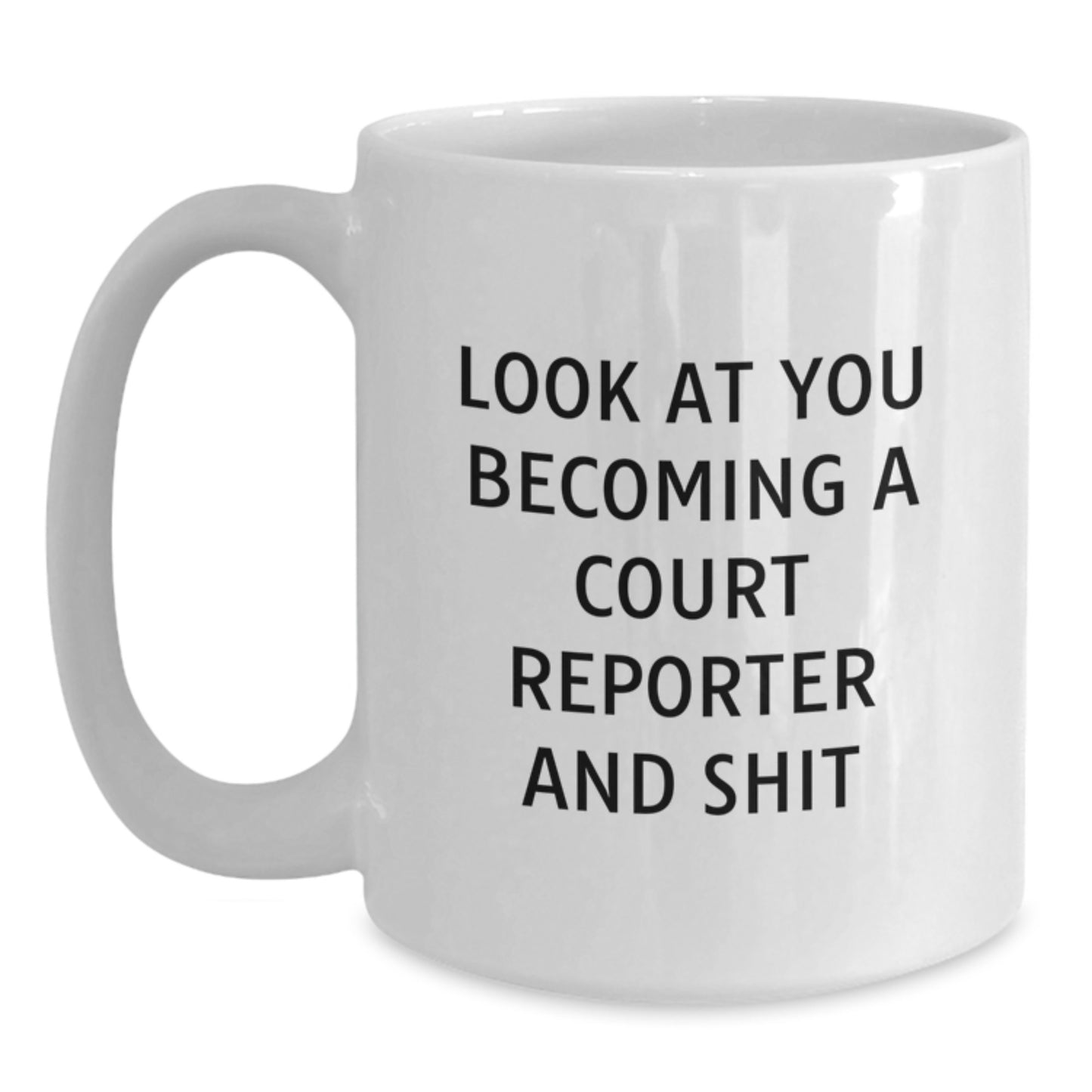 Funny Court Reporter Gifts for Graduation, White Coffee Mug with Look At You Becoming A Court Reporter And Shit Quote, from Friends and Family - Main