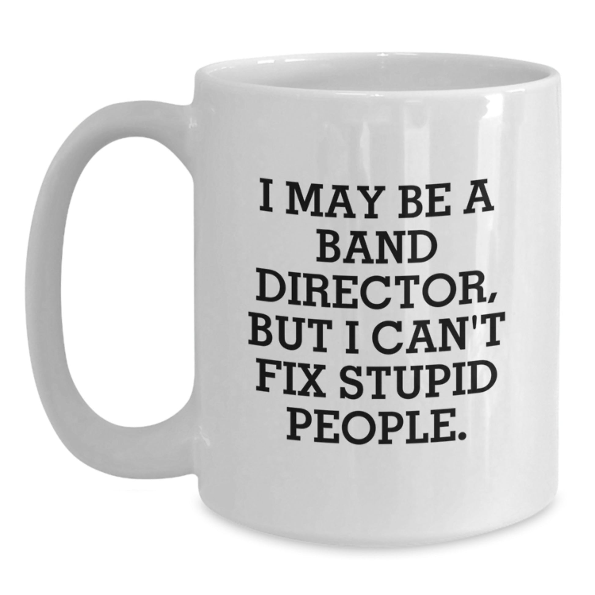 Funny Band Director Gifts, White Coffee Mug, I May Be A Band Director, But I Can't Fix Stupid People., Gift for Band Director from Family - Main