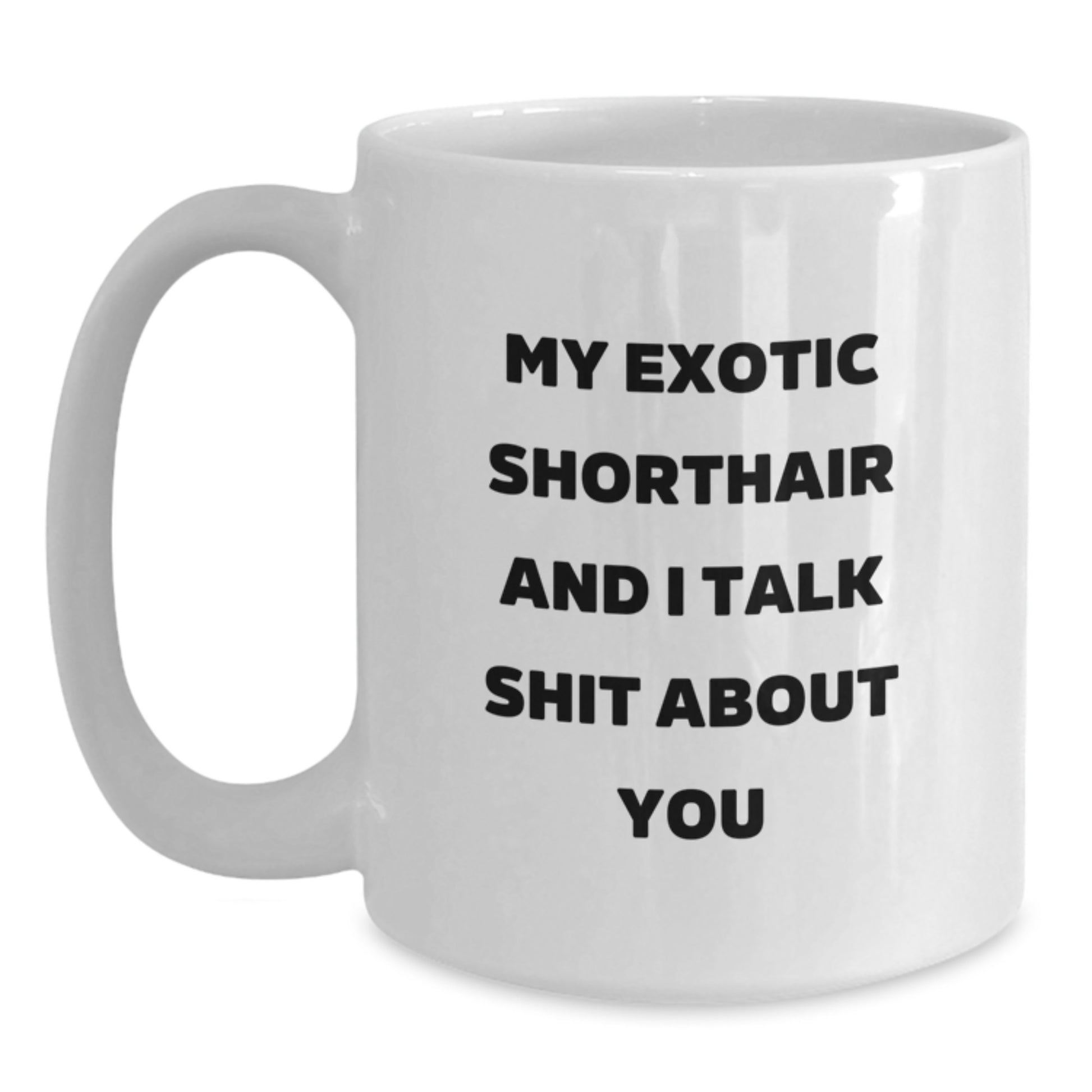 Funny Exotic Shorthair Cat Gifts from Mom for Exotic Shorthair Cat Enthusiasts - White Coffee Mug with 'My Exotic Shorthair And I Talk Shit About You' Quote - Unique Mother's Day Unique Gift - Main