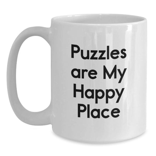 Funny Puzzle Lovers Gifts from Mom for Graduation, White Coffee Mug, Puzzles Are My Happy Place, Unique - Main
