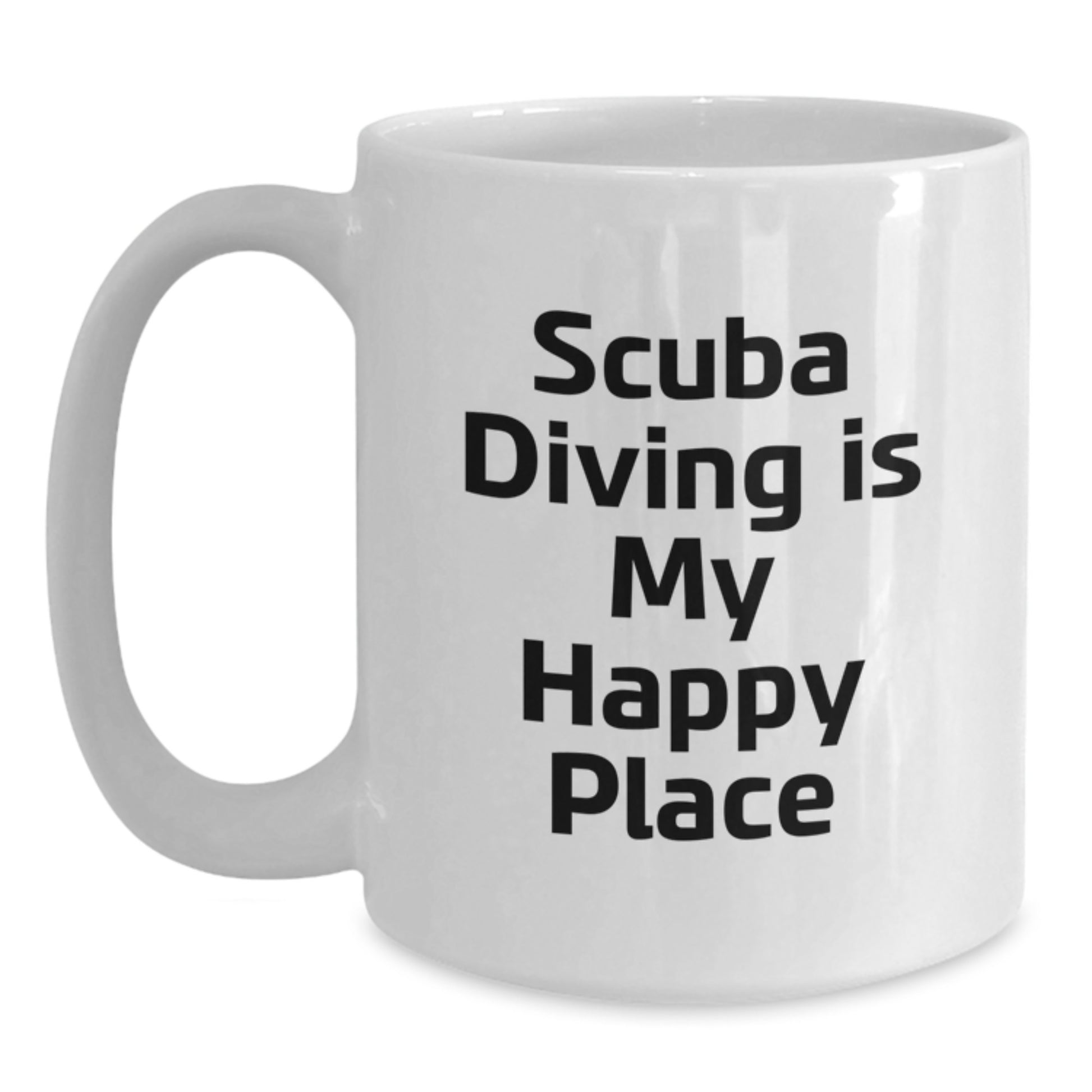 Funny Scuba Diving Gifts for Him from Friends, Inspirational White Coffee Mugs for Graduation Day, Scuba Diving Is My Happy Place Quote Ceramic Mug, 11oz or 15oz Capacity - Main