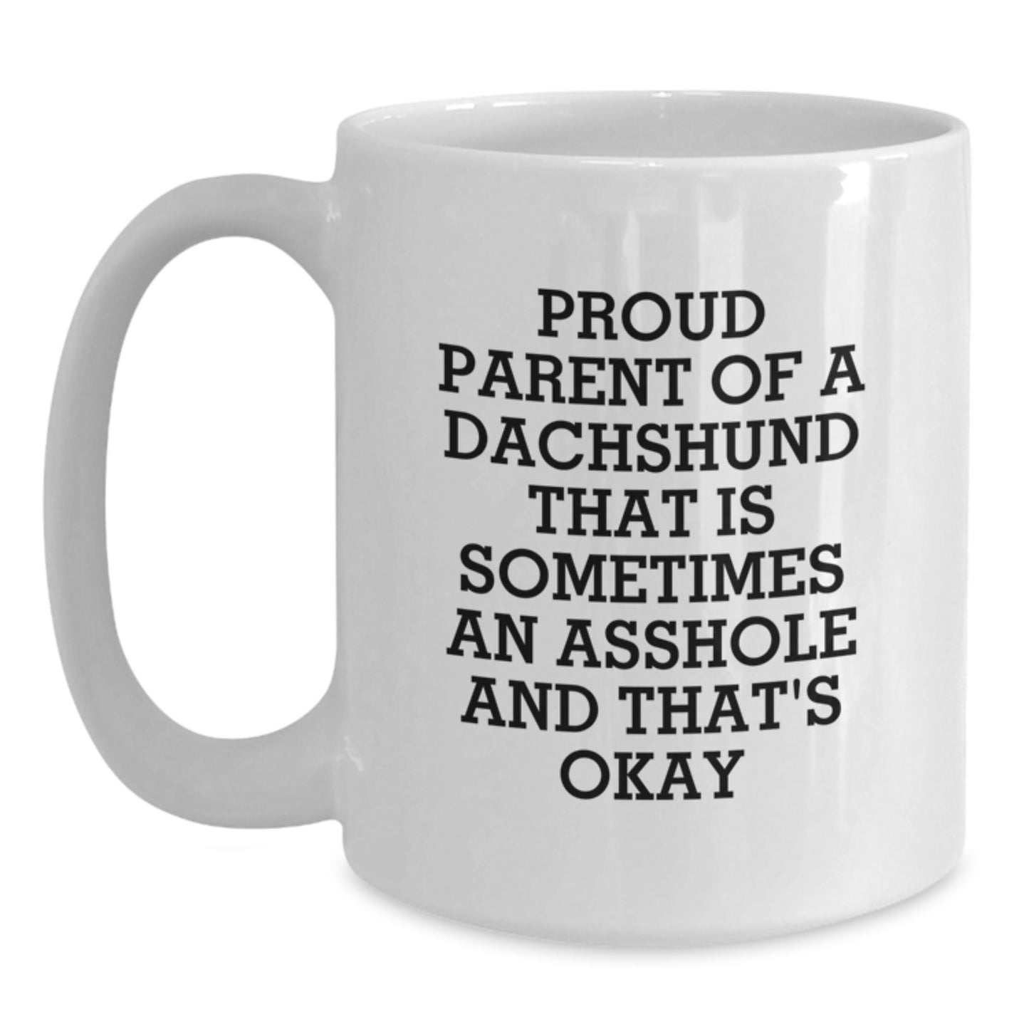 Funny Dachshund Dog Gifts for Mom on Mother's Day - Proud Parent Mug, White Coffee Mug with 'Sometimes an Asshole and That's Okay' Quote - Main