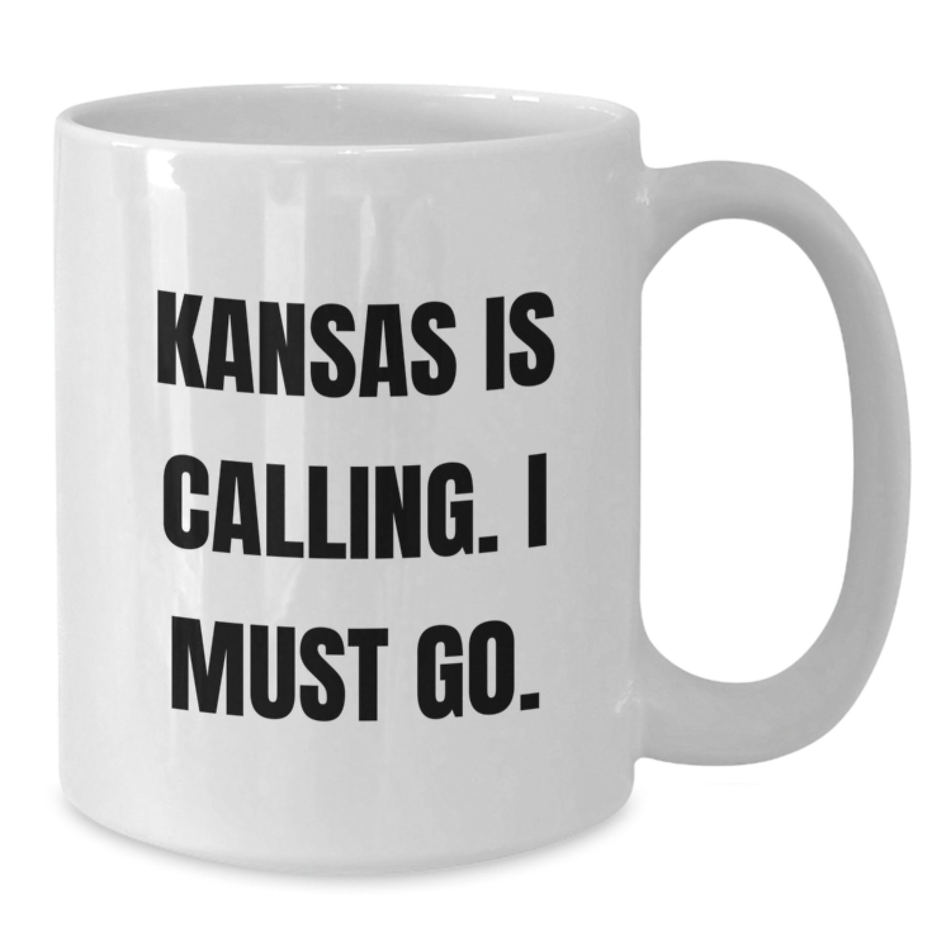 Kansas Gifts, Funny White Coffee Mug, 'Kansas Is Calling. I Must Go.' Quote Gifts for Kansas Lovers - White 11oz or 15oz Ceramic Coffee Mug for Birthday Unique Gifts from Friends to Family - Additional