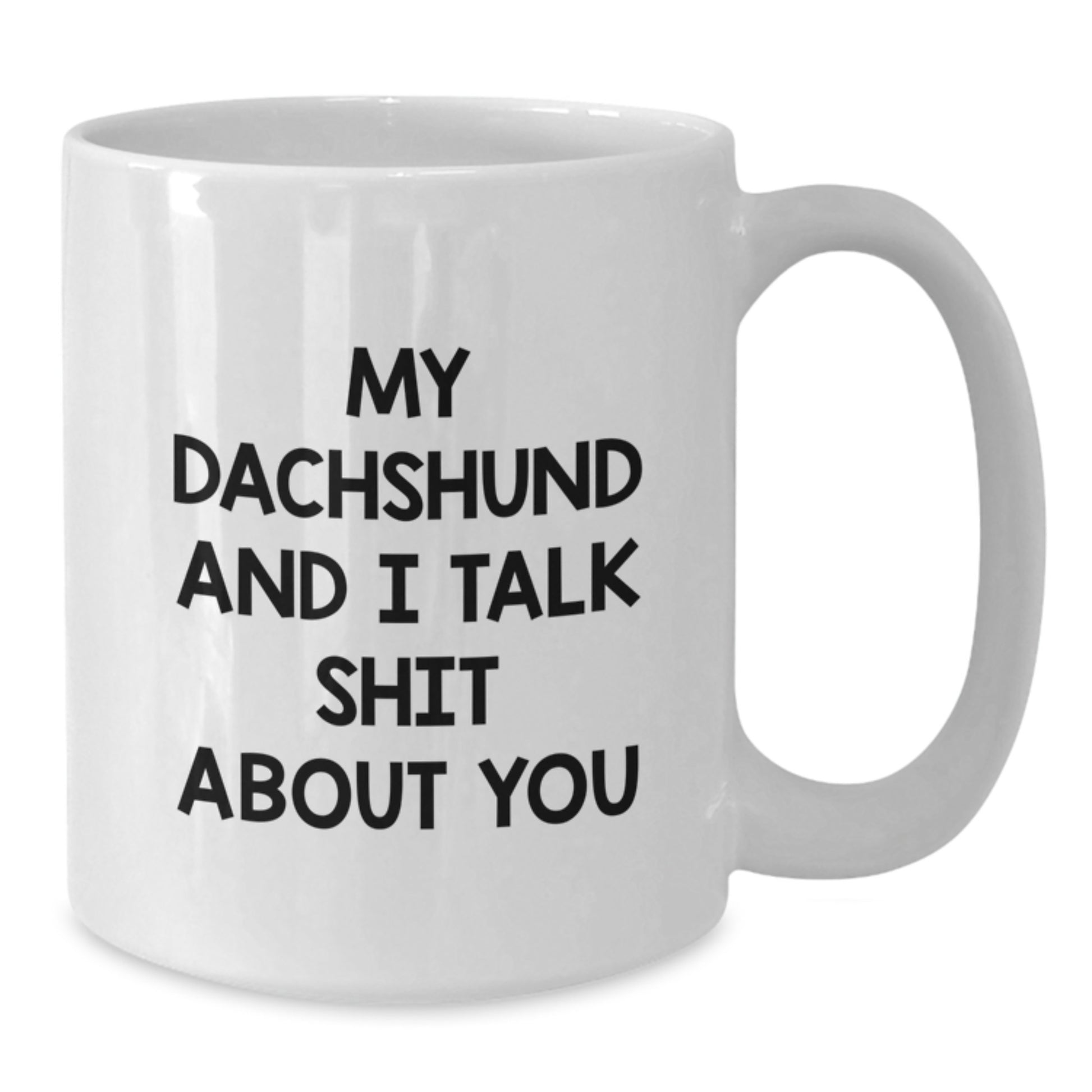 Funny Dachshund Dog Gifts for Him or Her, White Coffee Mug, Unique Graduation Present from Friends or Family, My Dachshund And I Talk Shit About You Quote - Additional