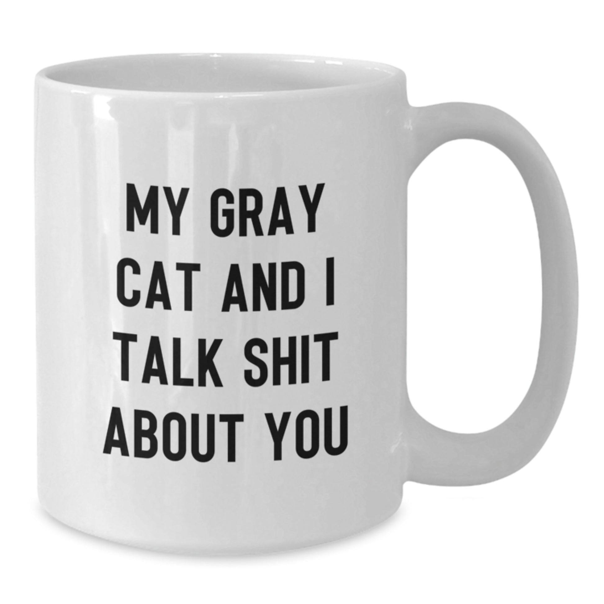 Funny Gray Cat Gifts from Men to Friends and Family - White Coffee Mug with My Gray Cat And I Talk Shit About You Quote - Unique Father's Day Unique Gift - Additional