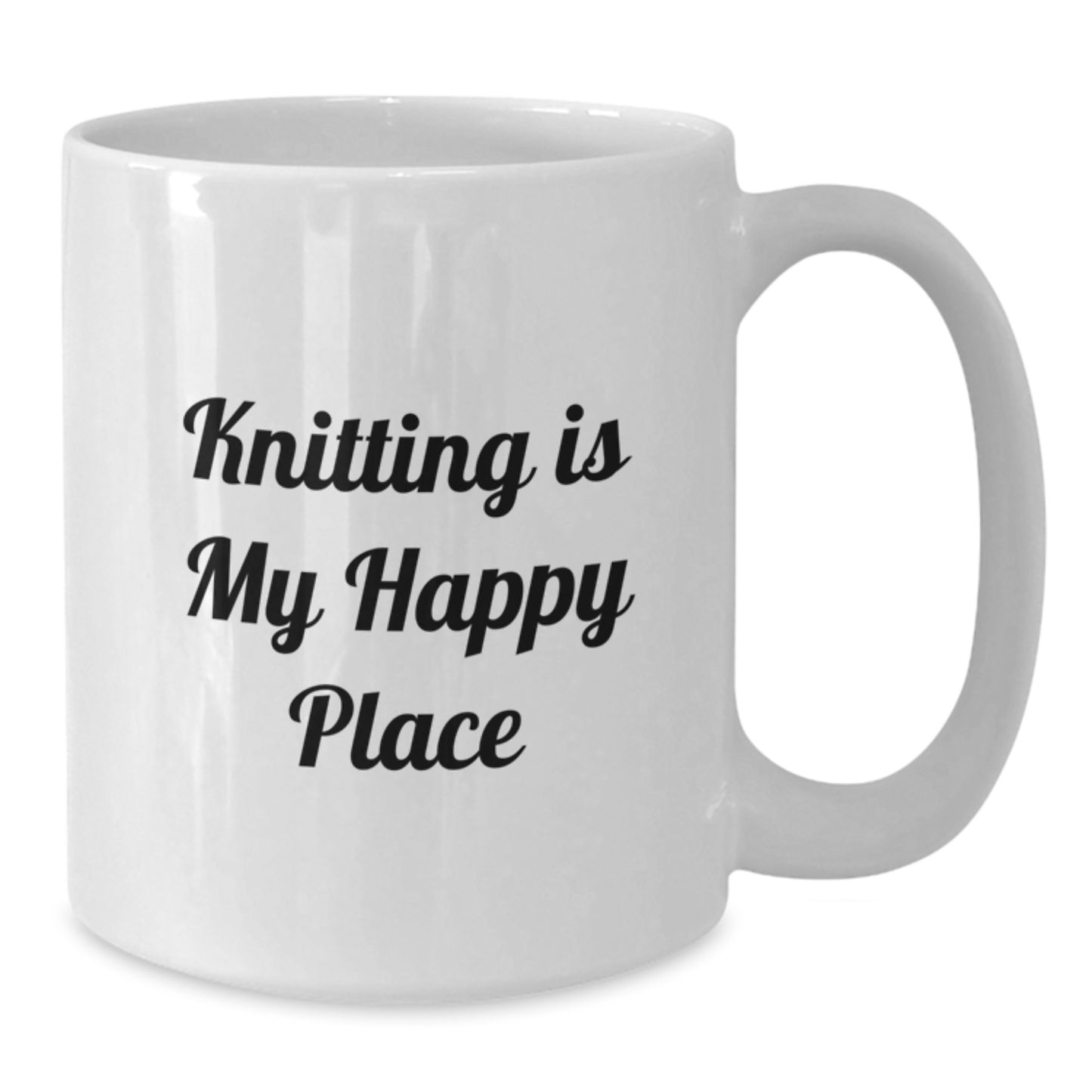 Funny Knitting Lover Gifts from Family for Graduation Unique White Coffee Mug, 'Knitting Is My Happy Place' Quote, 11oz or 15oz Ceramic Mug - Additional