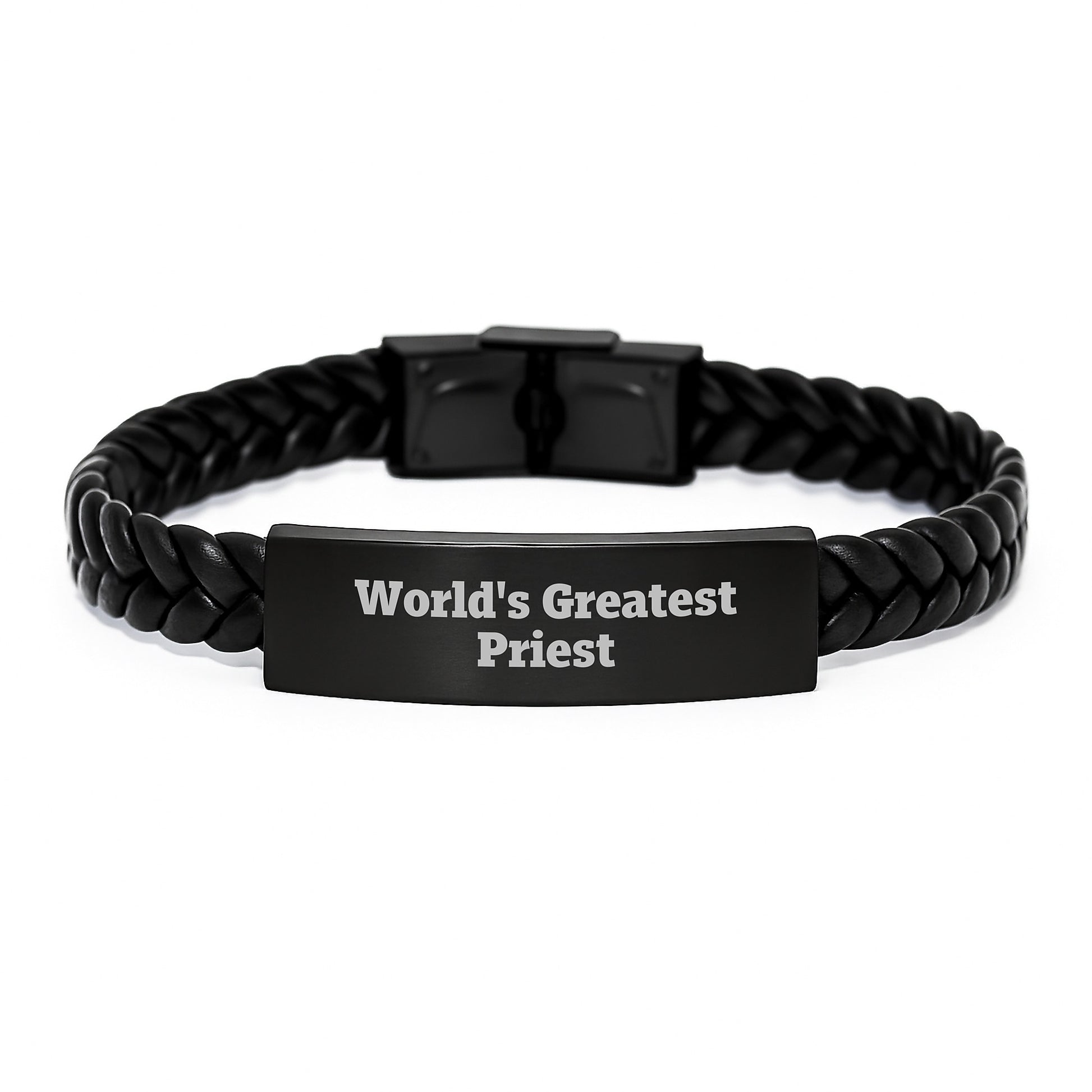 World's Greatest Priest Interlaced Leather Bracelet Gifts for Priest Friends Family Men - Image 1