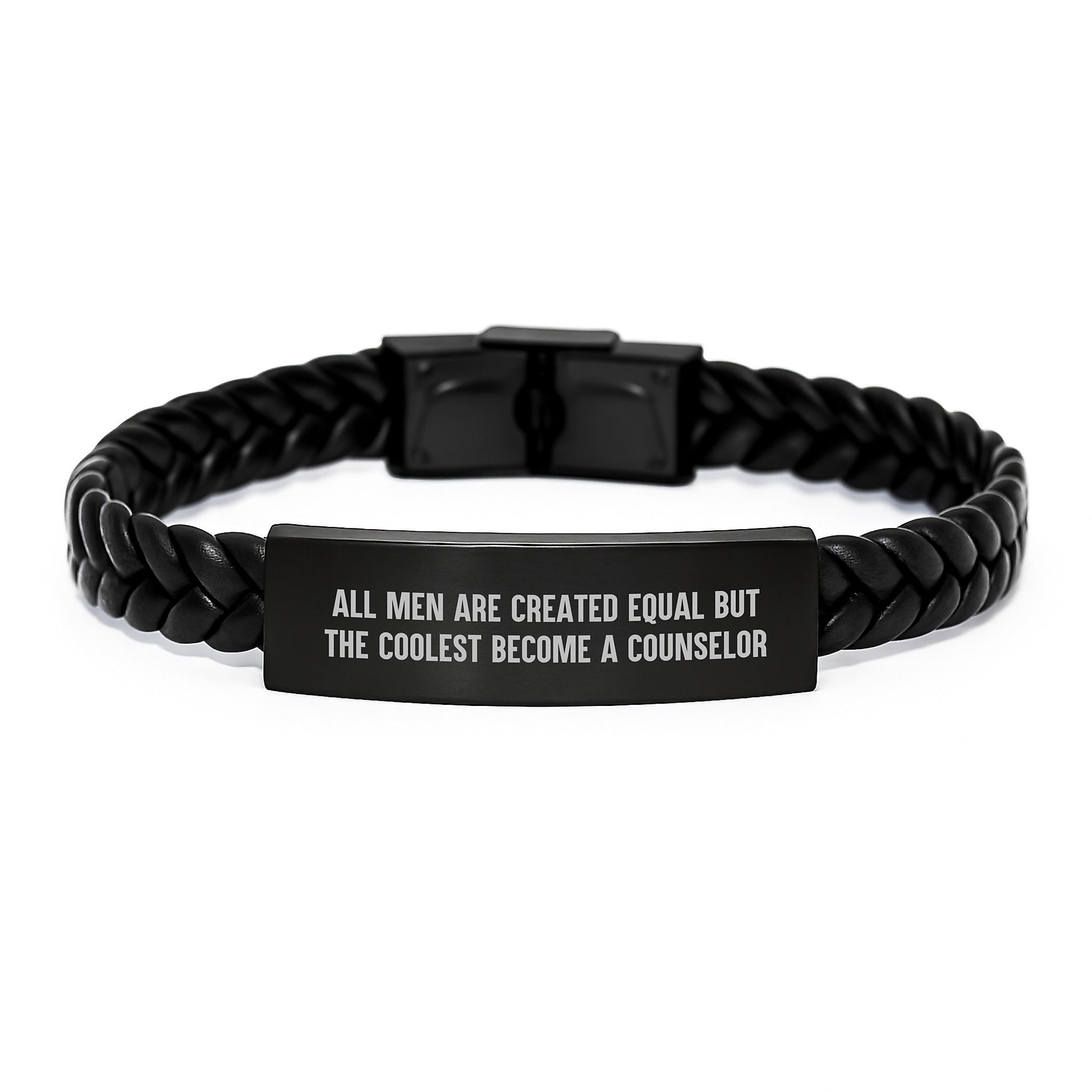 Cute Counselor Gifts from Men for Dad on Father's Day Unique Interlaced Leather Bracelet with Quote 'All Men Are Created Equal But The Coolest Become A Counselor' - Image 1
