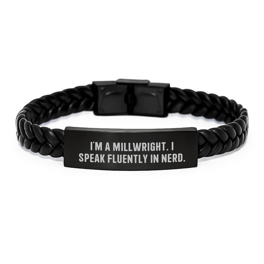 Unique Gifts for Millwrights - Funny 'I Speak Fluently In genius' Interlaced Leather Bracelet for Men, Birthday Unique Presents - Image 1