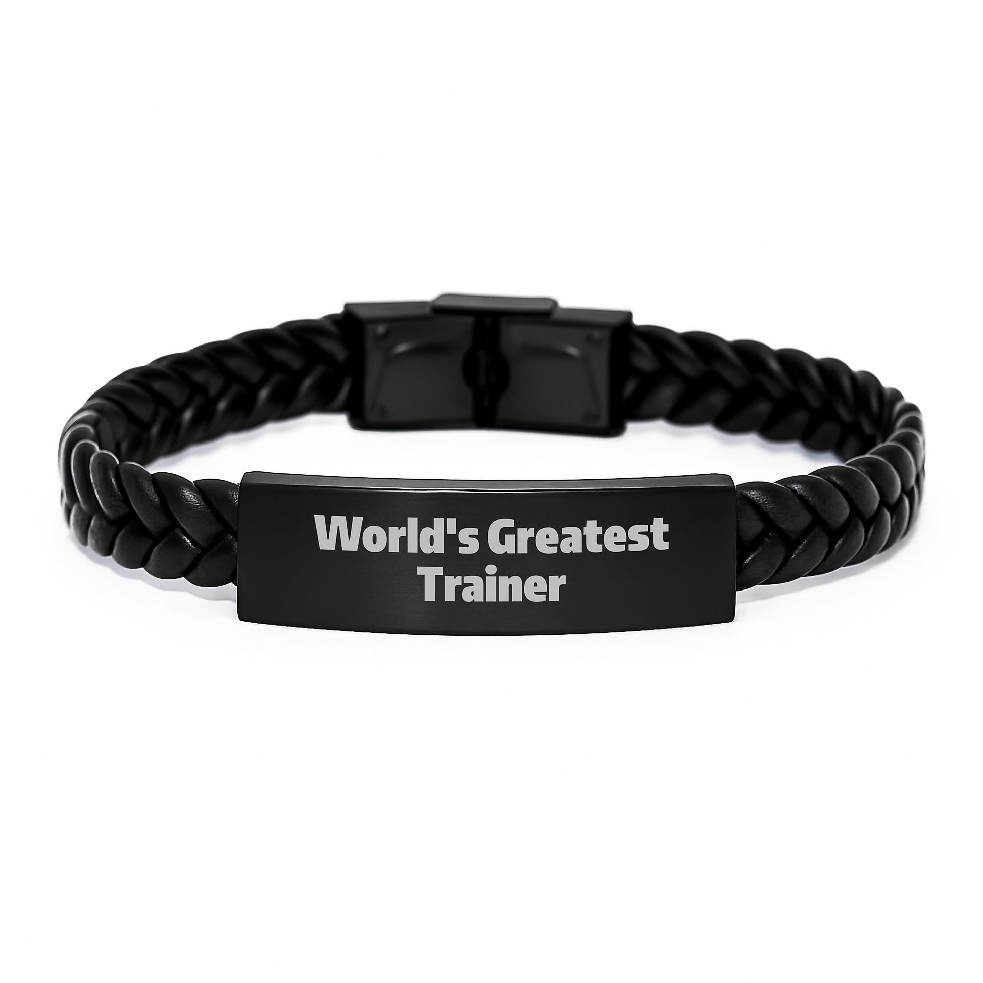 World's Greatest Trainer Inspirational Interlaced Leather Bracelet Gifts from Friends for Trainer Men - Image 1
