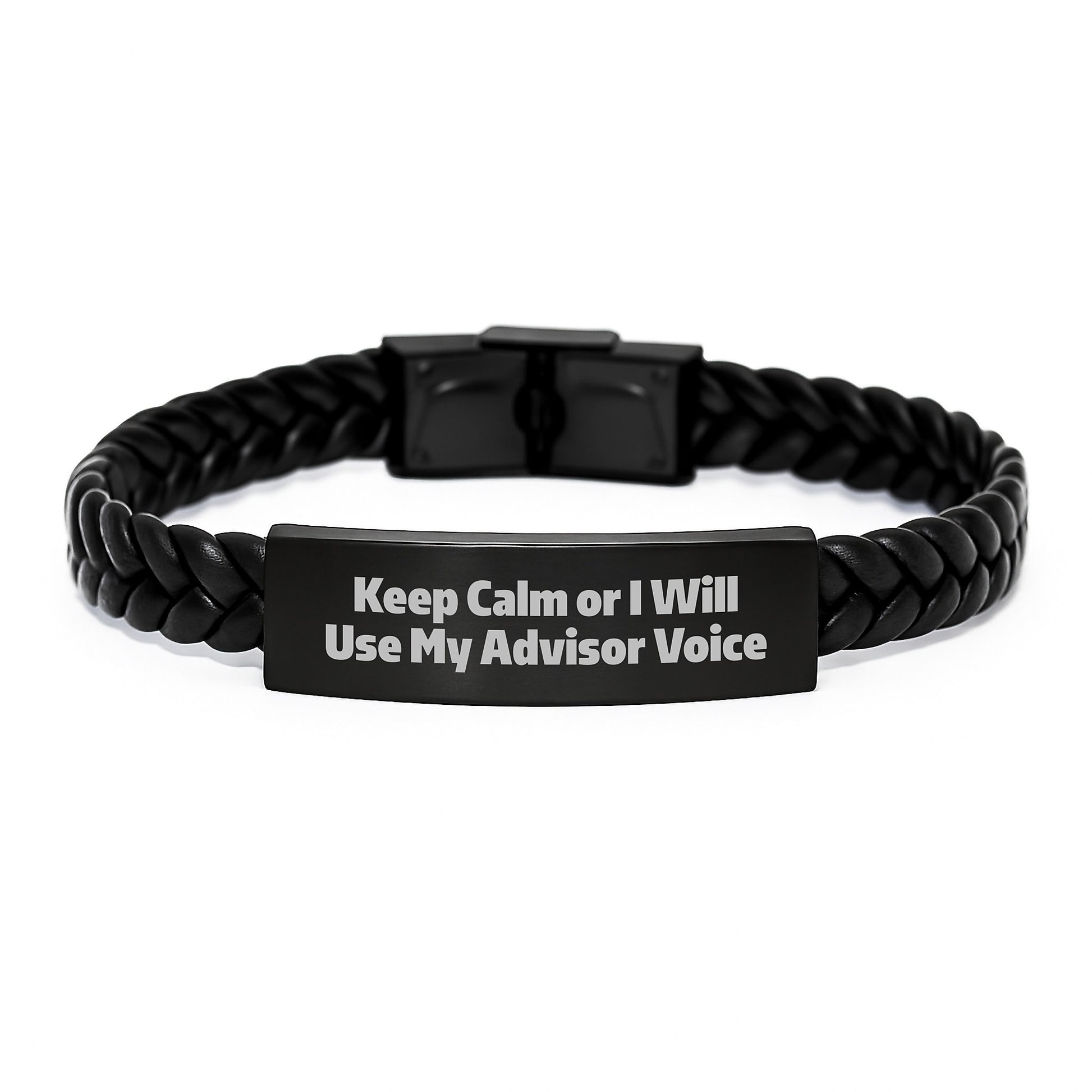 Funny Advisor Gifts for Mother's Day - Interlaced Leather Bracelet with Stainless Steel and PU Leather - 'Keep Calm Or I Will Use My Advisor Voice' - Image 1