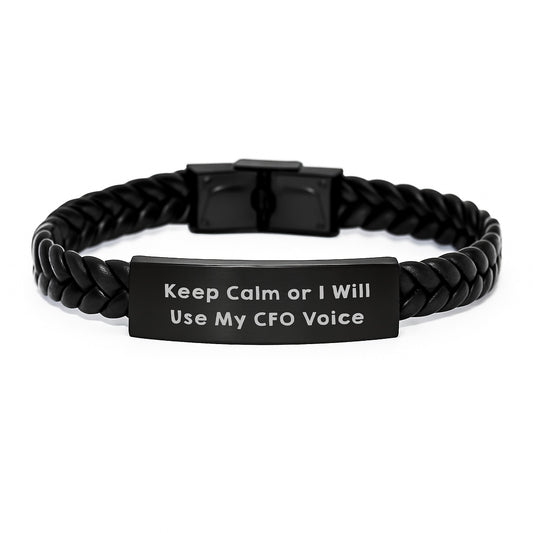 Funny CFO Gifts for Men Birthday Unique Interlaced Leather Bracelet with Engraved Stainless Steel Gifts from Friends - Image 1