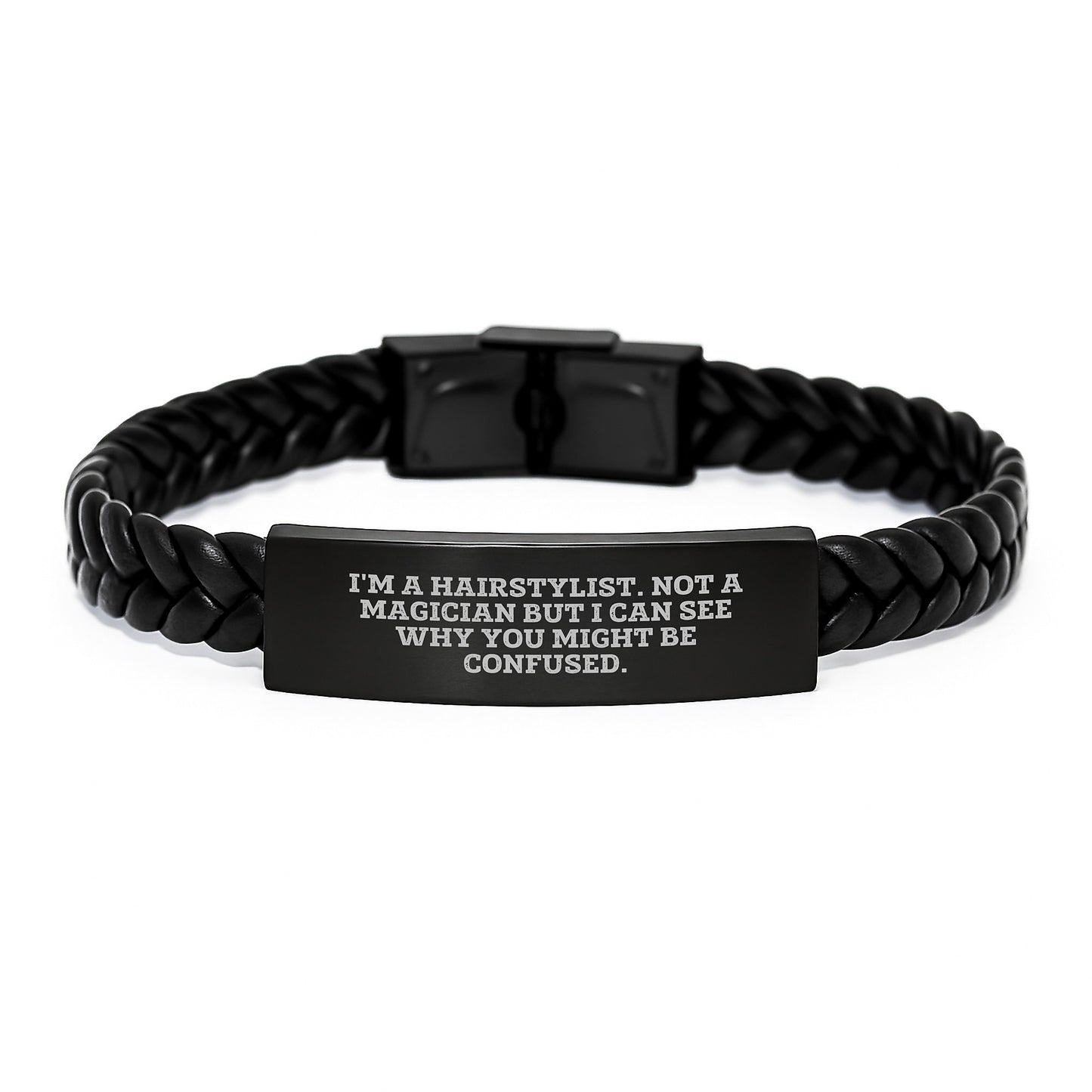 Funny Hairstylist Gifts for Men from Friends - Interlaced Leather Bracelet with Graduation Unique Gifts - Image 1