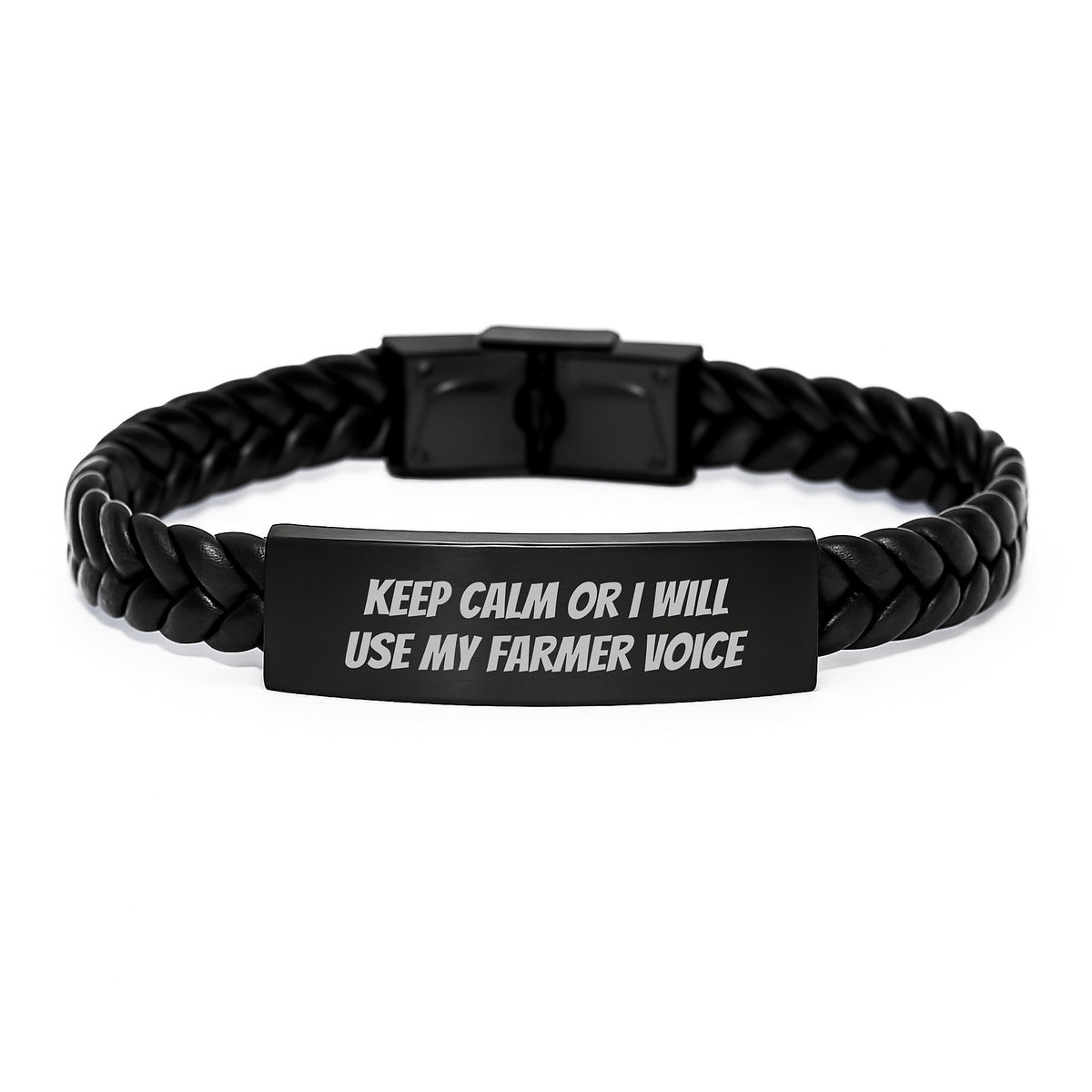Keep Calm Or I Will Use My Farmer Voice Funny Birthday Unique Gift for Men Interlaced Leather Bracelet from Friends - Image 1
