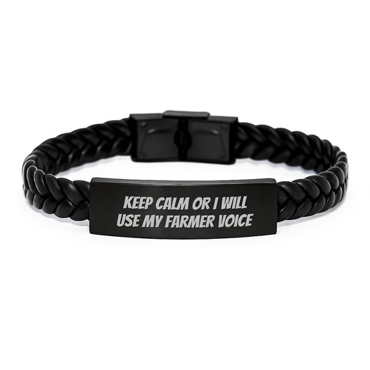 Keep Calm Or I Will Use My Farmer Voice Funny Birthday Unique Gift for Men Interlaced Leather Bracelet from Friends - Image 1
