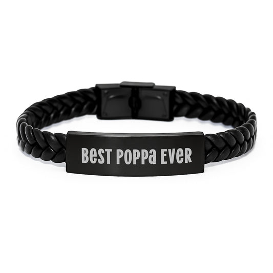 Funny Poppa Gifts from Men, Best Poppa Ever Interlaced Leather Bracelet for Valentines Day, Unique Gift for Papa - Image 1