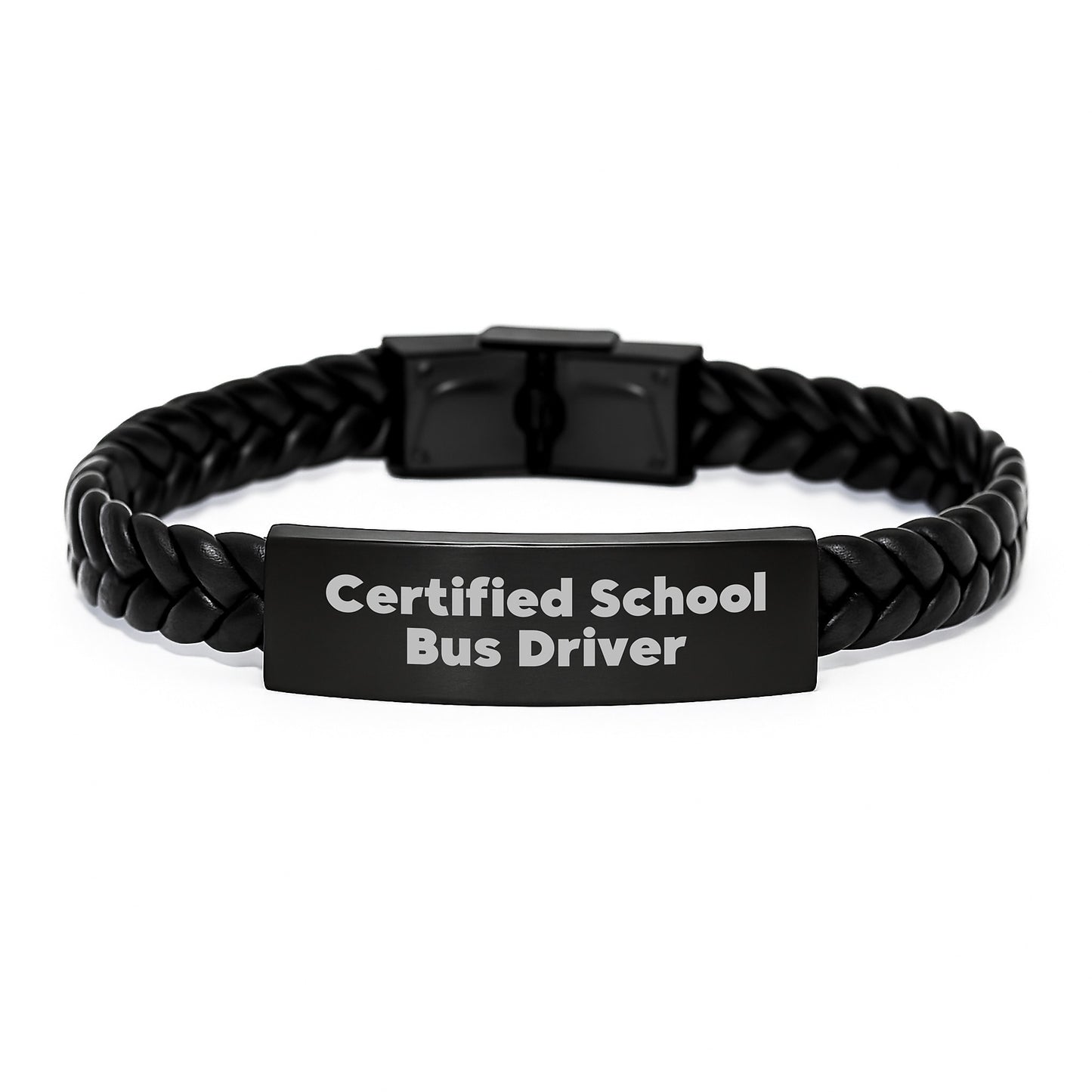 Certified School Bus Driver Funny Quote Interlaced Leather Bracelet, Gifts for School Bus Driver, Birthday Unique Gifts for Friends from Family - Image 1
