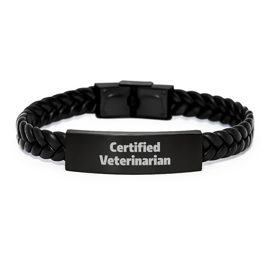 Certified Veterinarian Funny Quotes Leather Interlaced Bracelet Gifts for Veterinarian Men Birthday Unique Presents from Friends Family - Image 1