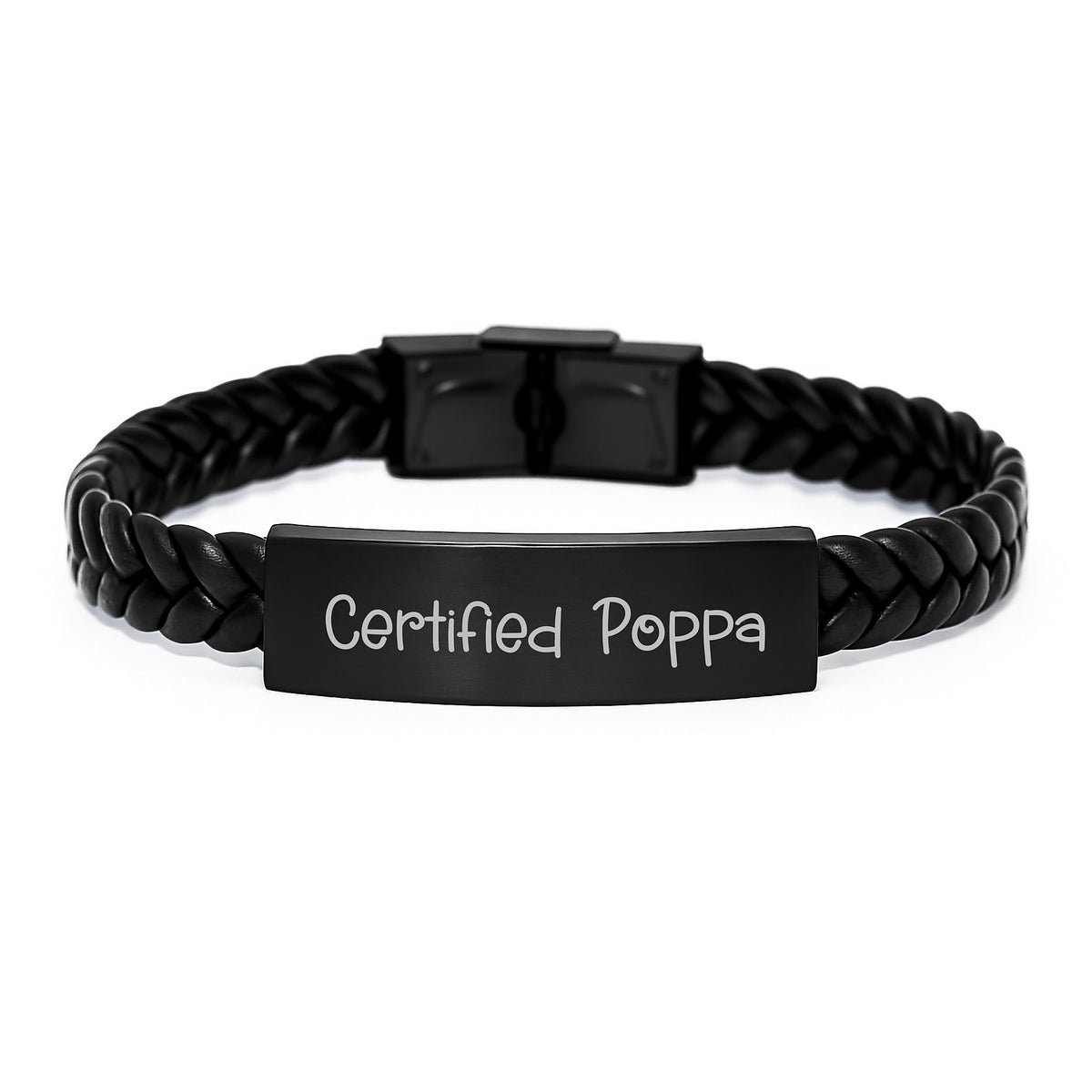 Funny Quote Poppa Gifts from Men for Poppa on Valentine's, Interlaced Leather Bracelet, Certified Poppa - Image 1