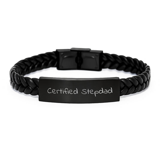 Funny Quote Stepdad Gifts, Birthday Unique Interlaced Leather Bracelet for Men, Gifts from Family, Quote says 'Certified Stepdad' - Versatile Style - Image 1