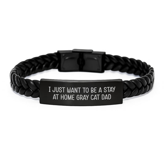Gray Cat Dad Gifts from Men, Unique Birthday Unique Gifts for Gray Cat Lovers, Interlaced Leather Bracelet - Image 1