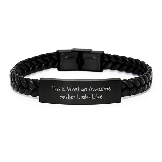 Funny Barber Gifts from Friends, Valentine's Unique Interlaced Leather Bracelet, This Is What An Awesome Barber Looks Like Stylish Men's Jewelry - Image 1
