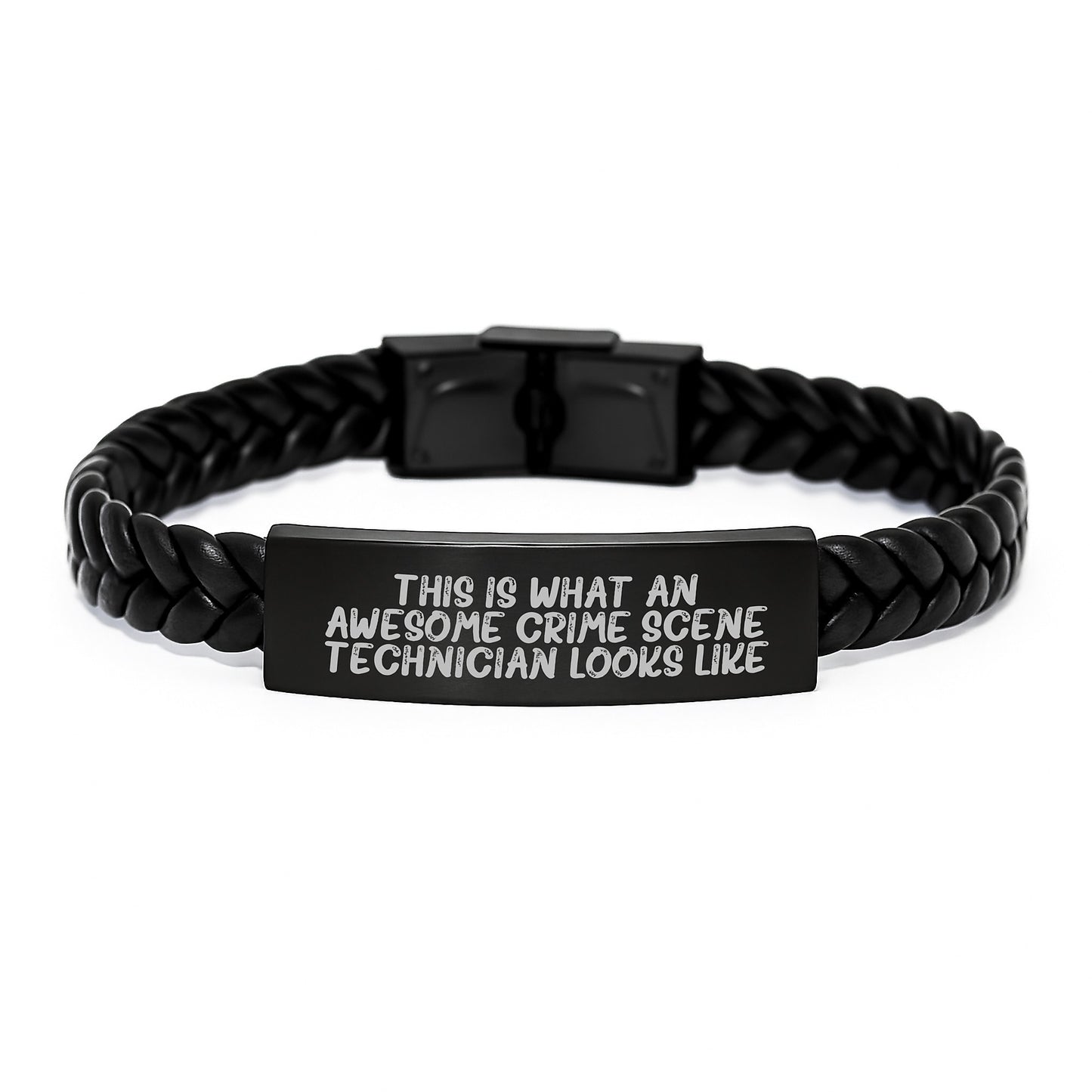 A Funny Gift for Crime Scene Technician Friends - Interlaced Leather Bracelet with Engraved Stainless Steel - Valentine's Unique Gifts from Friends to Crime Scene Technicians - Image 1