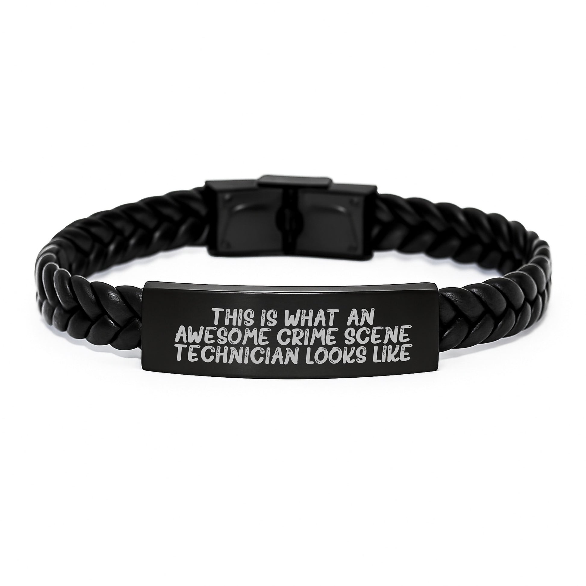 A Funny Gift for Crime Scene Technician Friends - Interlaced Leather Bracelet with Engraved Stainless Steel - Valentine's Unique Gifts from Friends to Crime Scene Technicians - Image 1