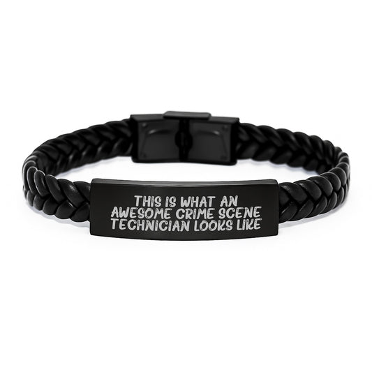 A Funny Gift for Crime Scene Technician Friends - Interlaced Leather Bracelet with Engraved Stainless Steel - Valentine's Unique Gifts from Friends to Crime Scene Technicians - Image 1
